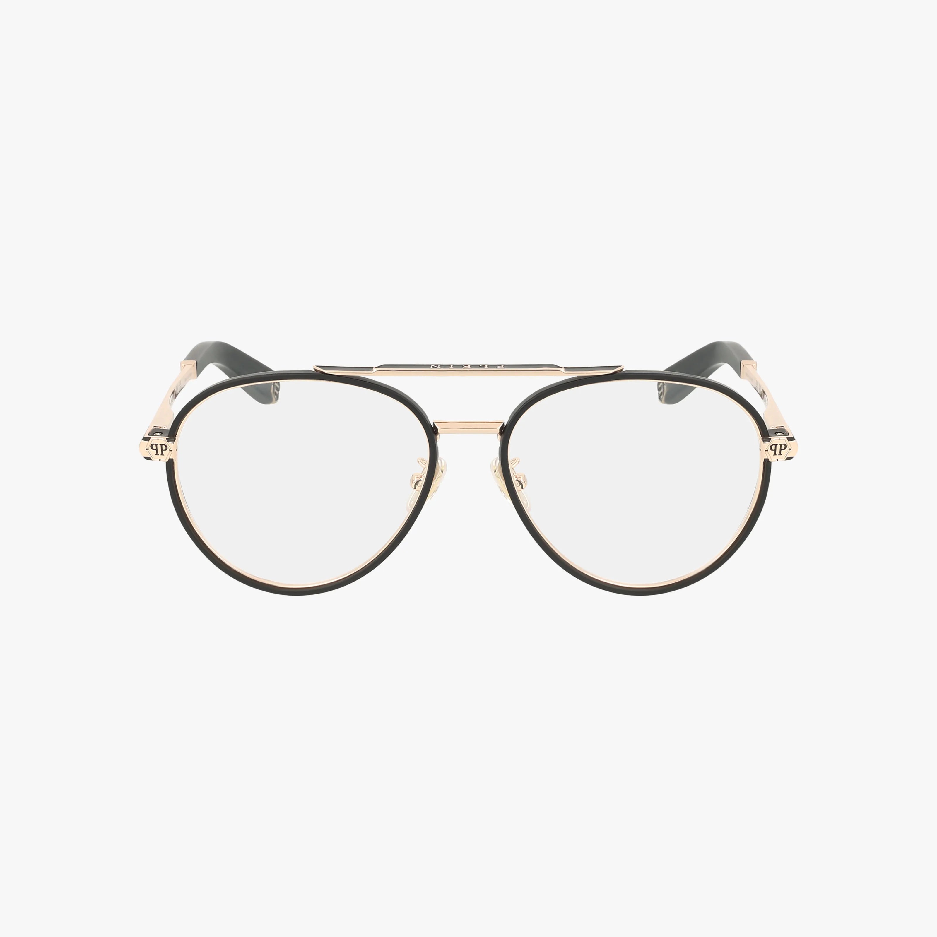 The VPP137M eyeglasses feature a gold and black aviator design with clear lenses, a double bridge, and black temple arms, shown on a plain white background.