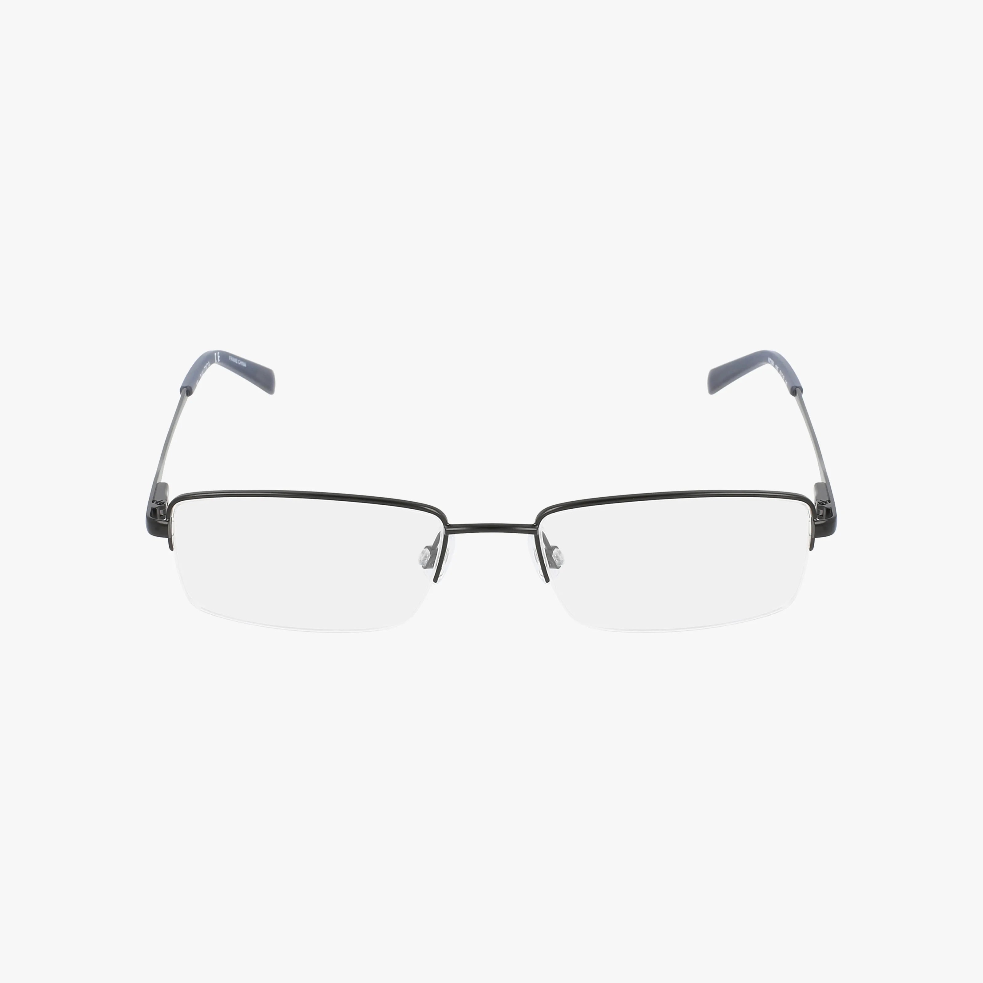 The N7299 is a pair of rectangular, rimless eyeglasses with durable metal temples, clear nose pads, and a modern frame design, displayed against a plain white background.