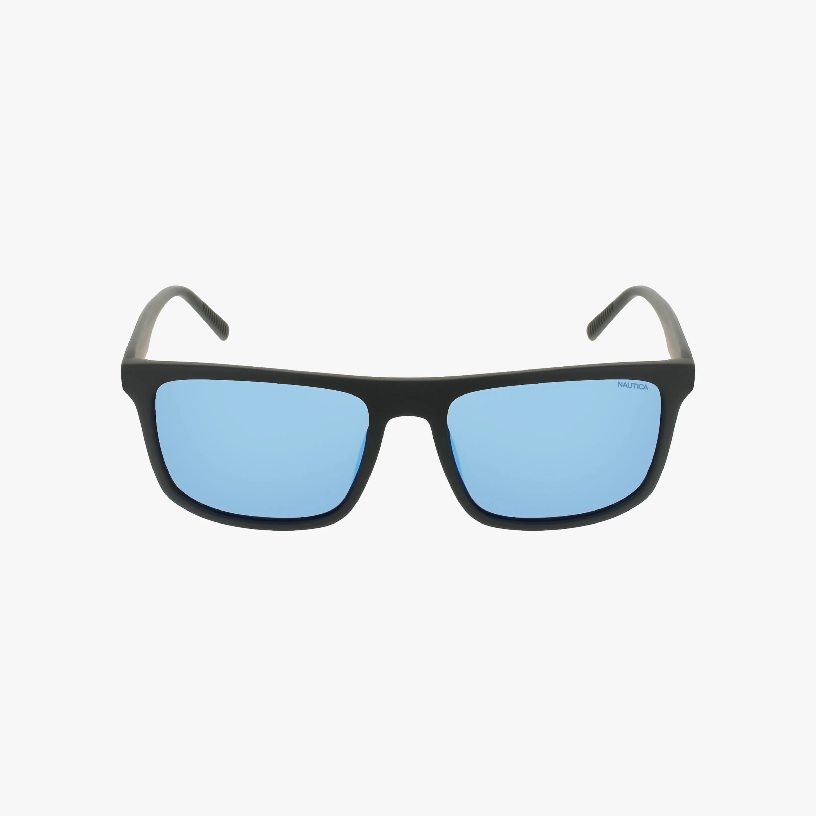The N6258S features black rectangular sunglasses with light blue reflective lenses and a lightweight frame, shown from the front against a plain white background.