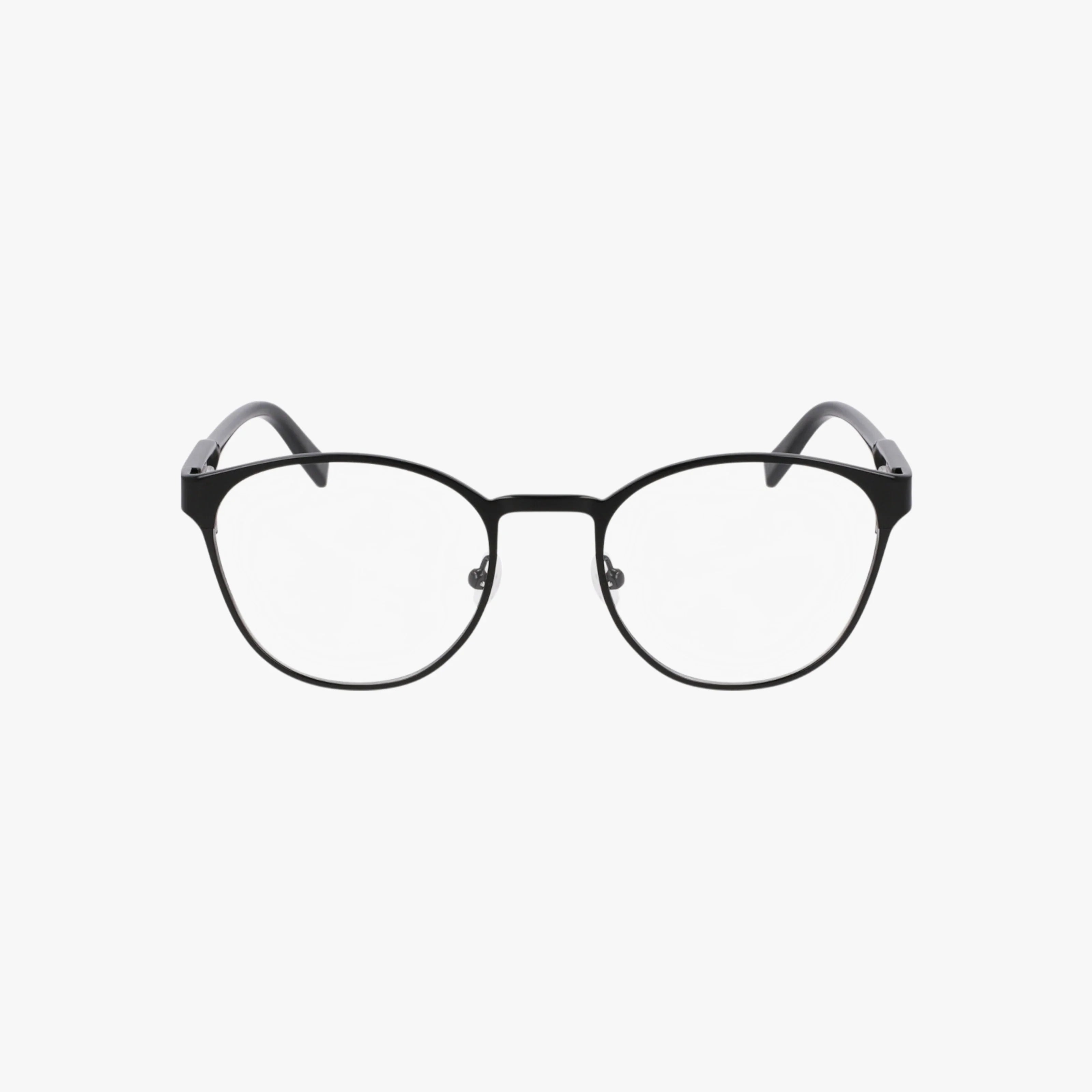 The N7345 eyeglasses feature a black, round contemporary frame with personalized lenses, displayed against a plain white background.