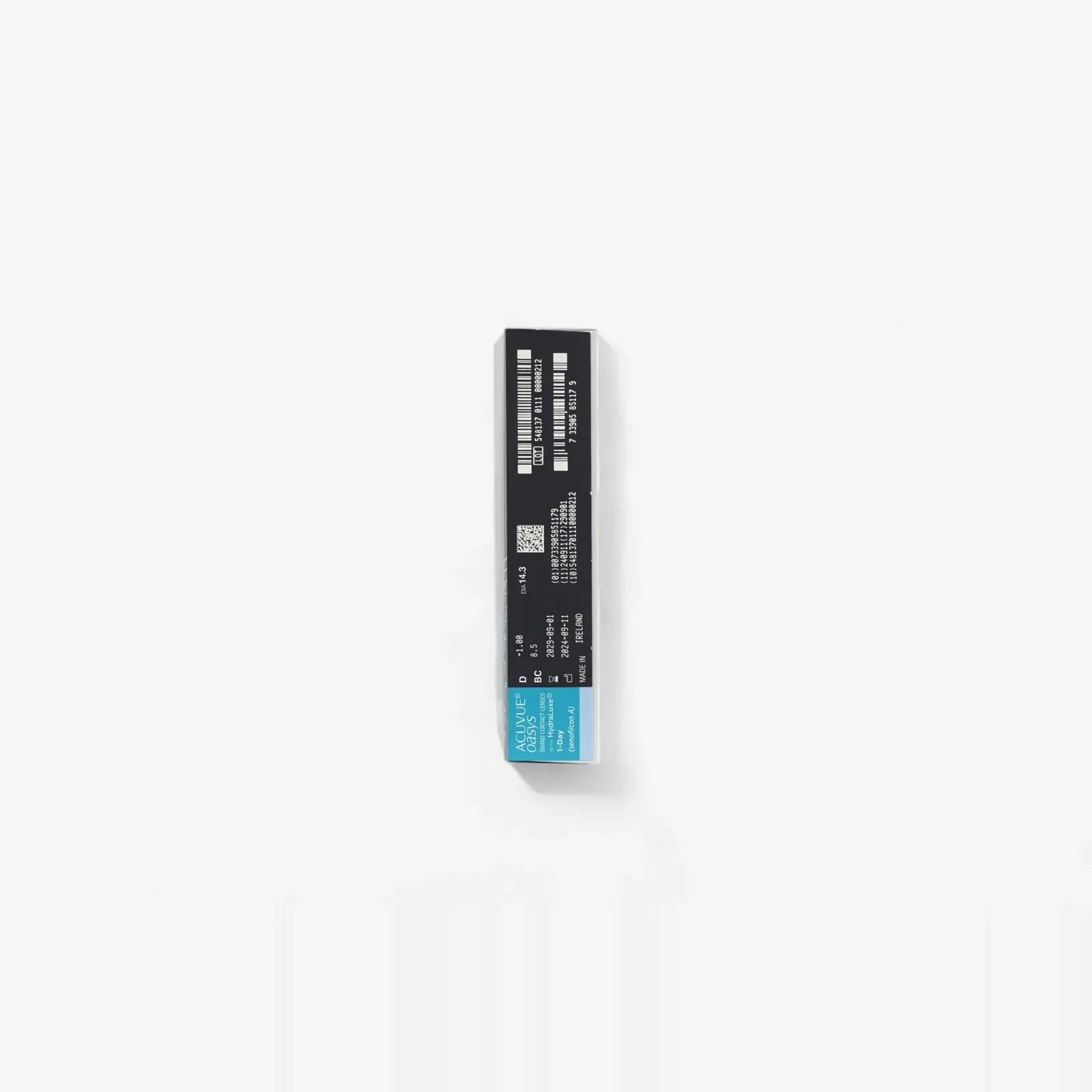 A black rectangular NVMe SSD with a blue label and white text on its surface, photographed on a white background—captured with clarity similar to Oasys 1 Day Sphere Hydraluxe 90Pk lenses.