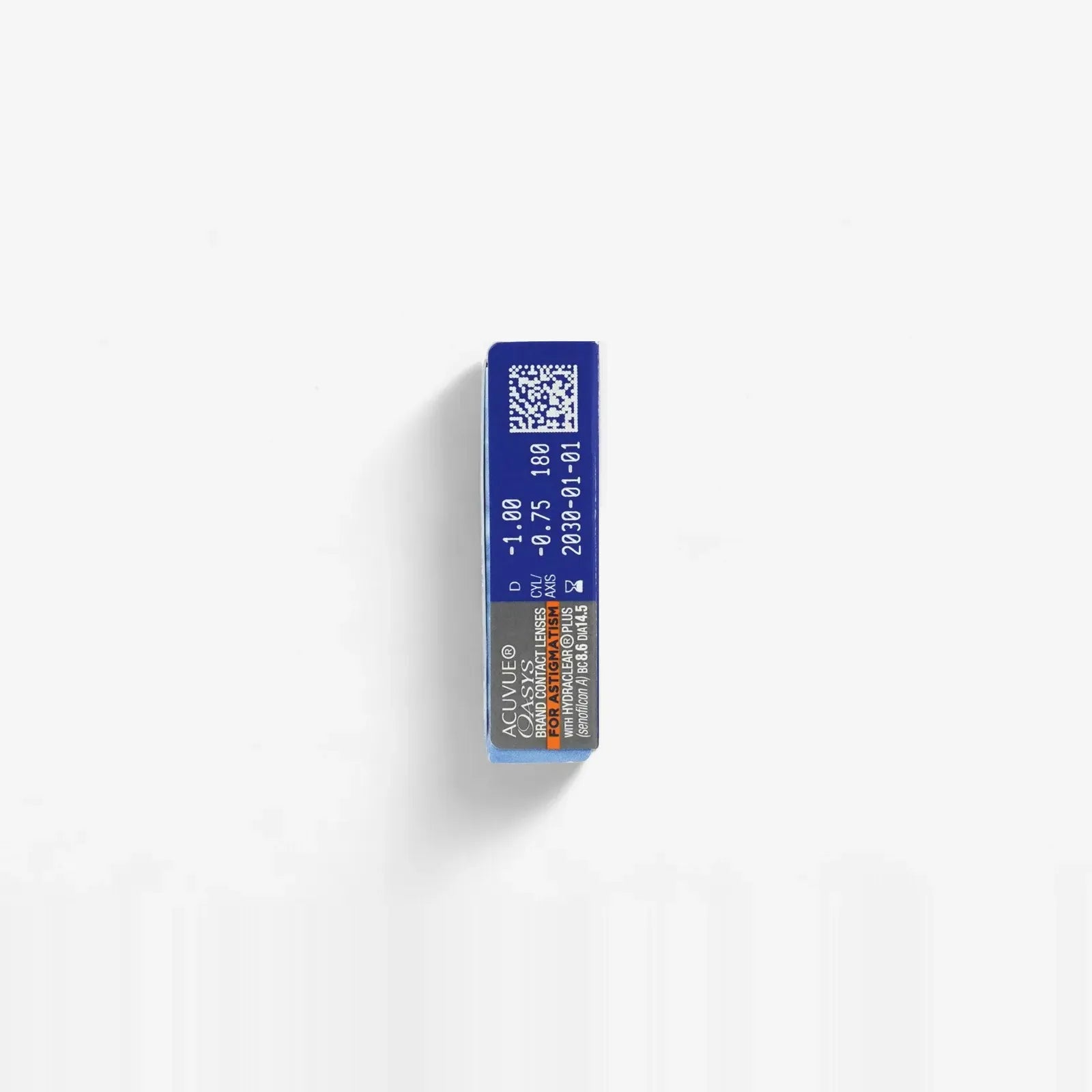 A single blue lancet device stands upright on a white background, displaying its barcode and branding—much like the clear labeling found on Oasys For Astigmatism - 6 Pk contact lenses.