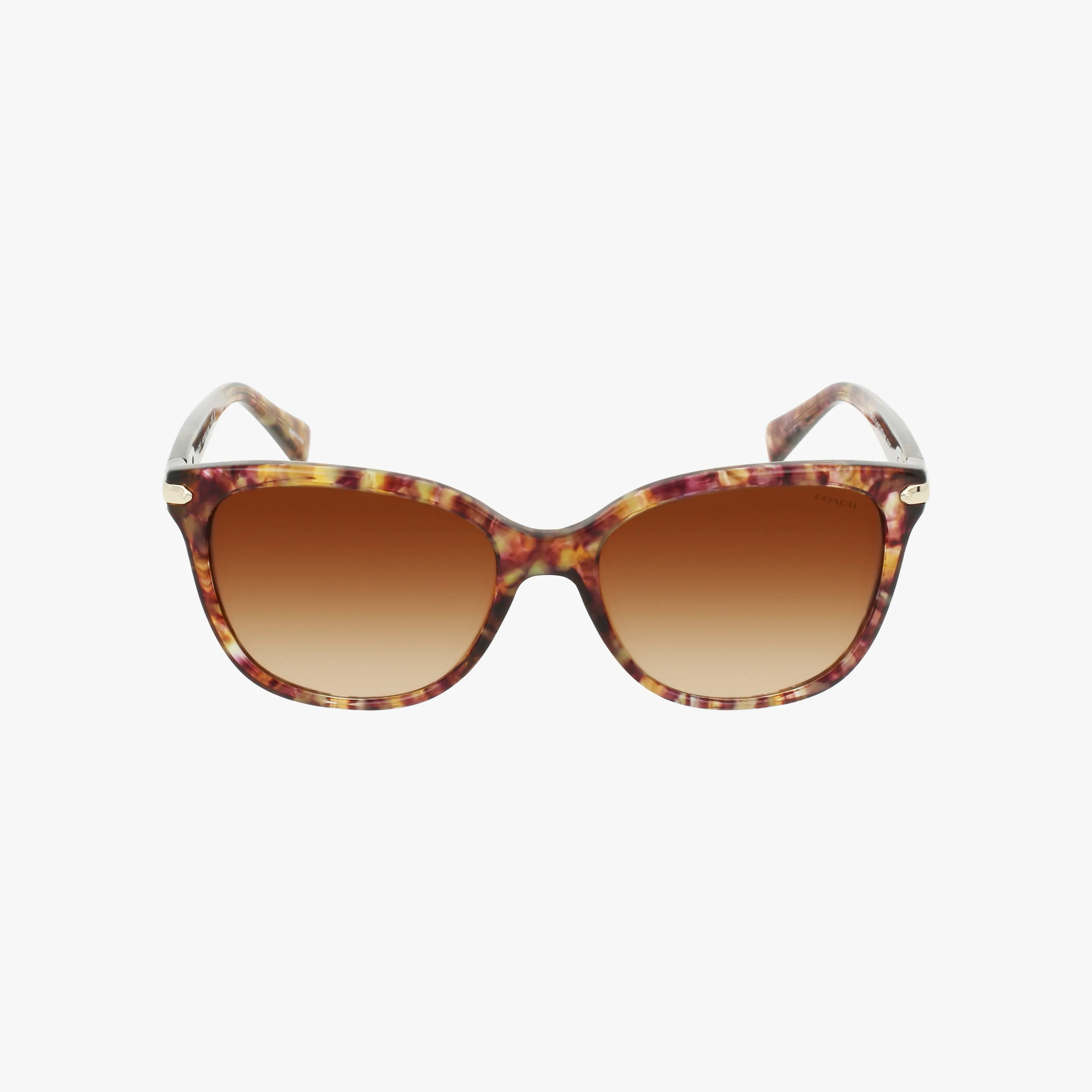 The HC8132 features bold tortoiseshell-patterned oversized square frames and brown gradient lenses with UV protection, shown against a white background.