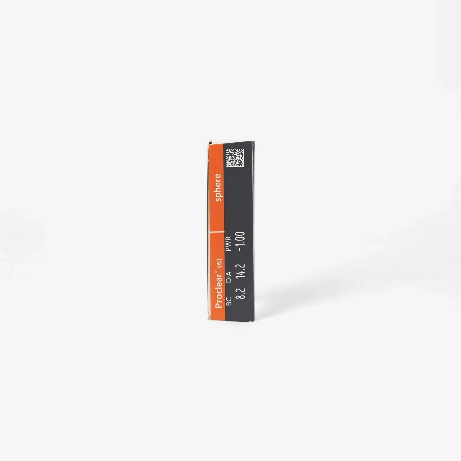 A single Proclear Sphere - 6 Pack contact lens box stands upright on a white background. The mostly black box shows an orange Proclear sphere label and white text with prescription details for these hydrated contact lenses.