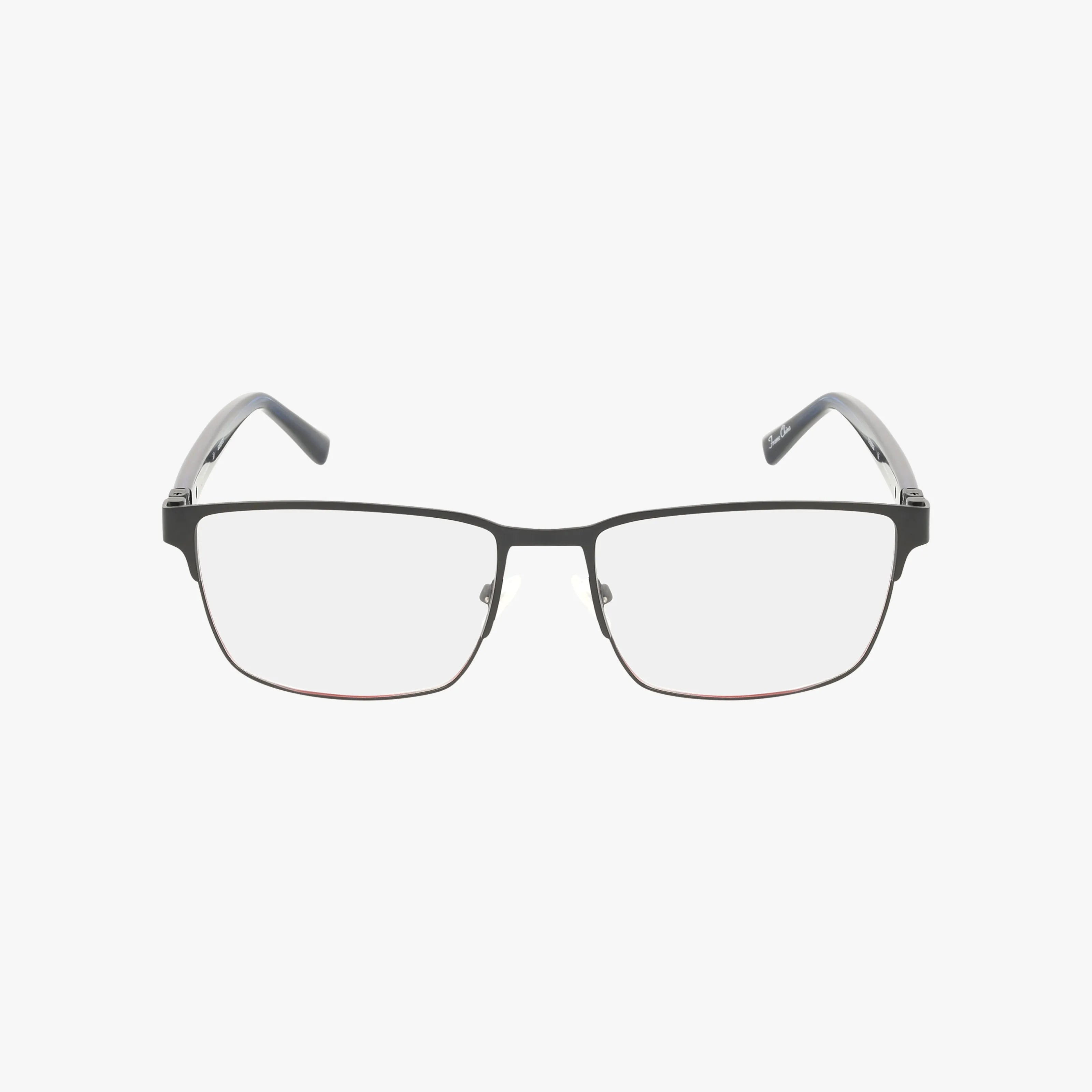 The W224 features thin, black metal rectangular rims and clear lenses, set against a white background. The temples are black with silver accents near the hinges, offering a sophisticated look.