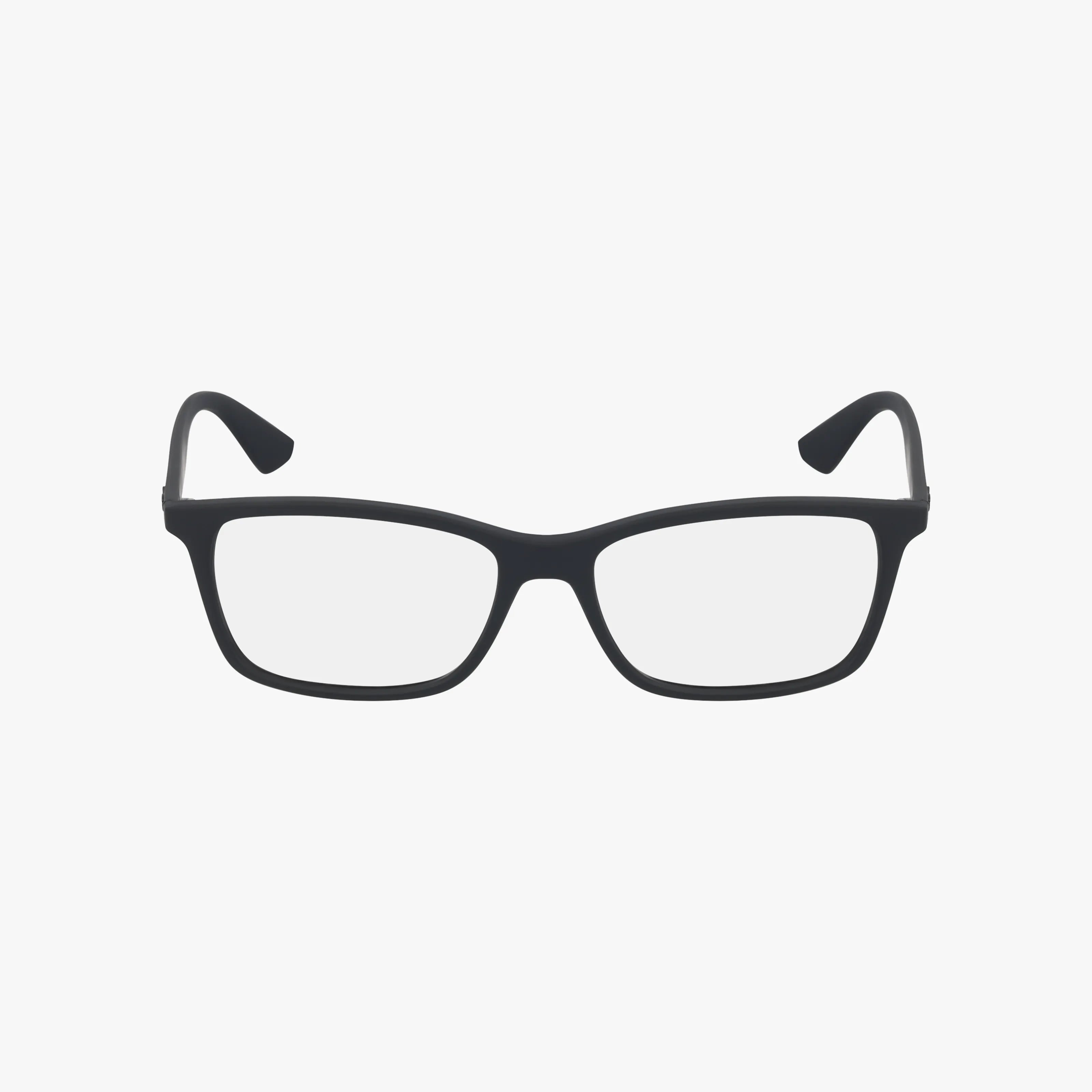 A pair of RX7047 black rectangular eyeglasses with a sleek frame and clear lenses, displayed on a plain white background.