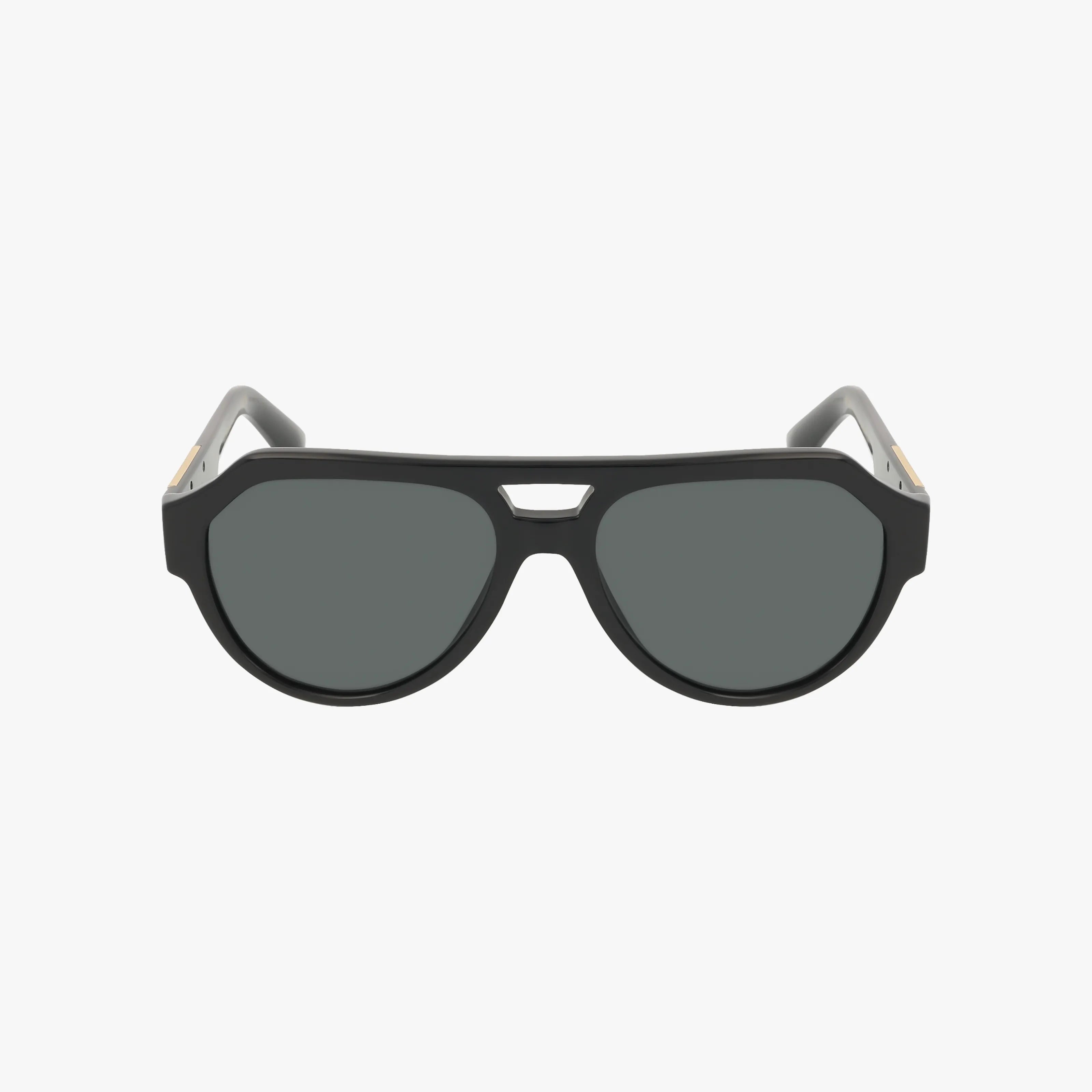 The DG4466 sunglasses feature black aviator-style frames, dark lenses, and gray arms for reliable UV protection. Shown front-facing on a white background, these durable sunglasses blend style with function.