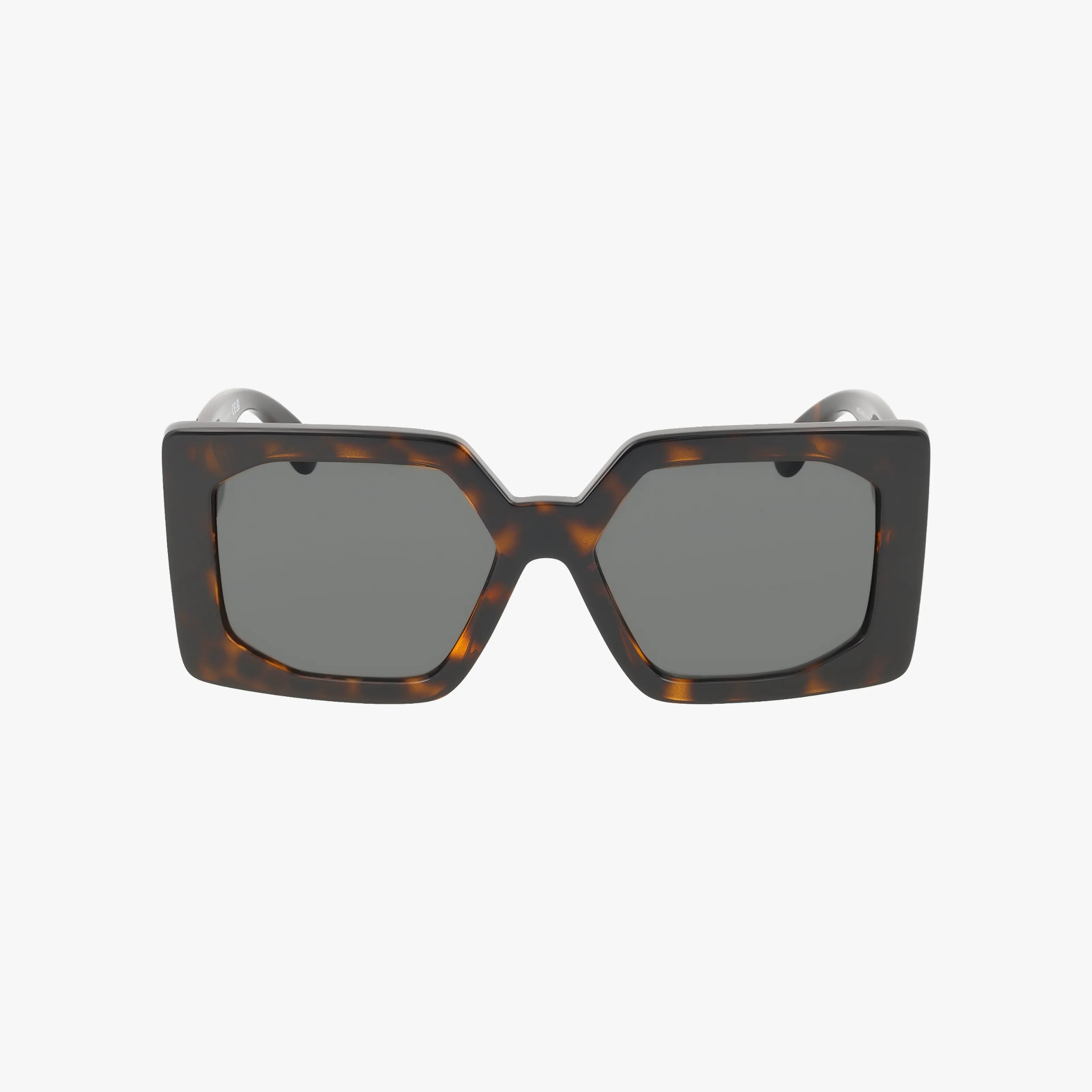 Front view of the VE4478U sunglasses featuring an oversized, square-shaped dark tortoiseshell frame with gray tinted lenses. Durable and stylish, theyre a great option for buying glasses online. Set against a plain white background.