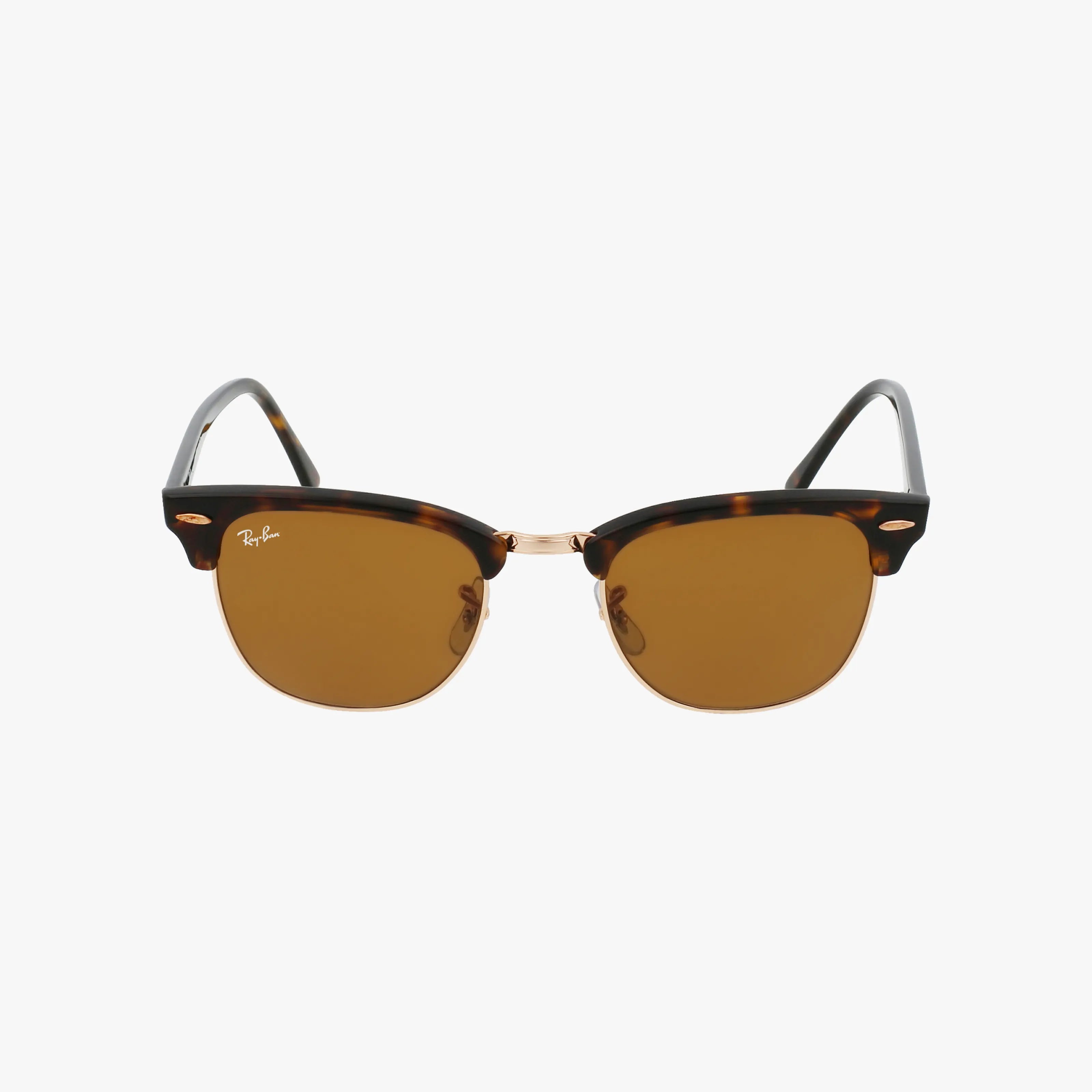 Front view of the RB3016 CLUBMASTER sunglasses featuring a tortoiseshell browline, premium lenses, and a slim metal bridge, displayed against a plain white background.