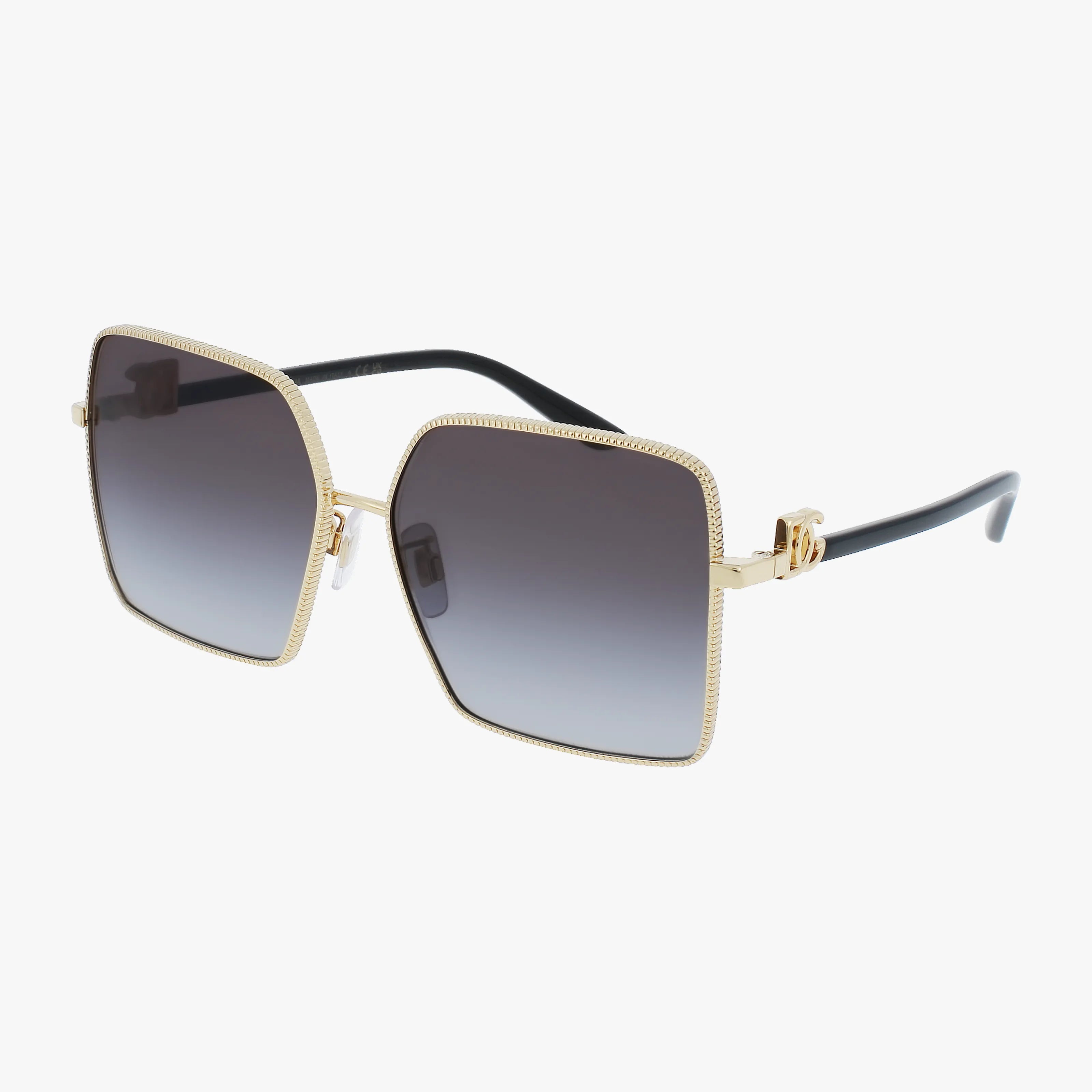 The DG2279 features classic square, oversized sunglasses with gold metal frames, black arms, and gradient dark lenses for lightweight, practical protection—all shown on a white background.