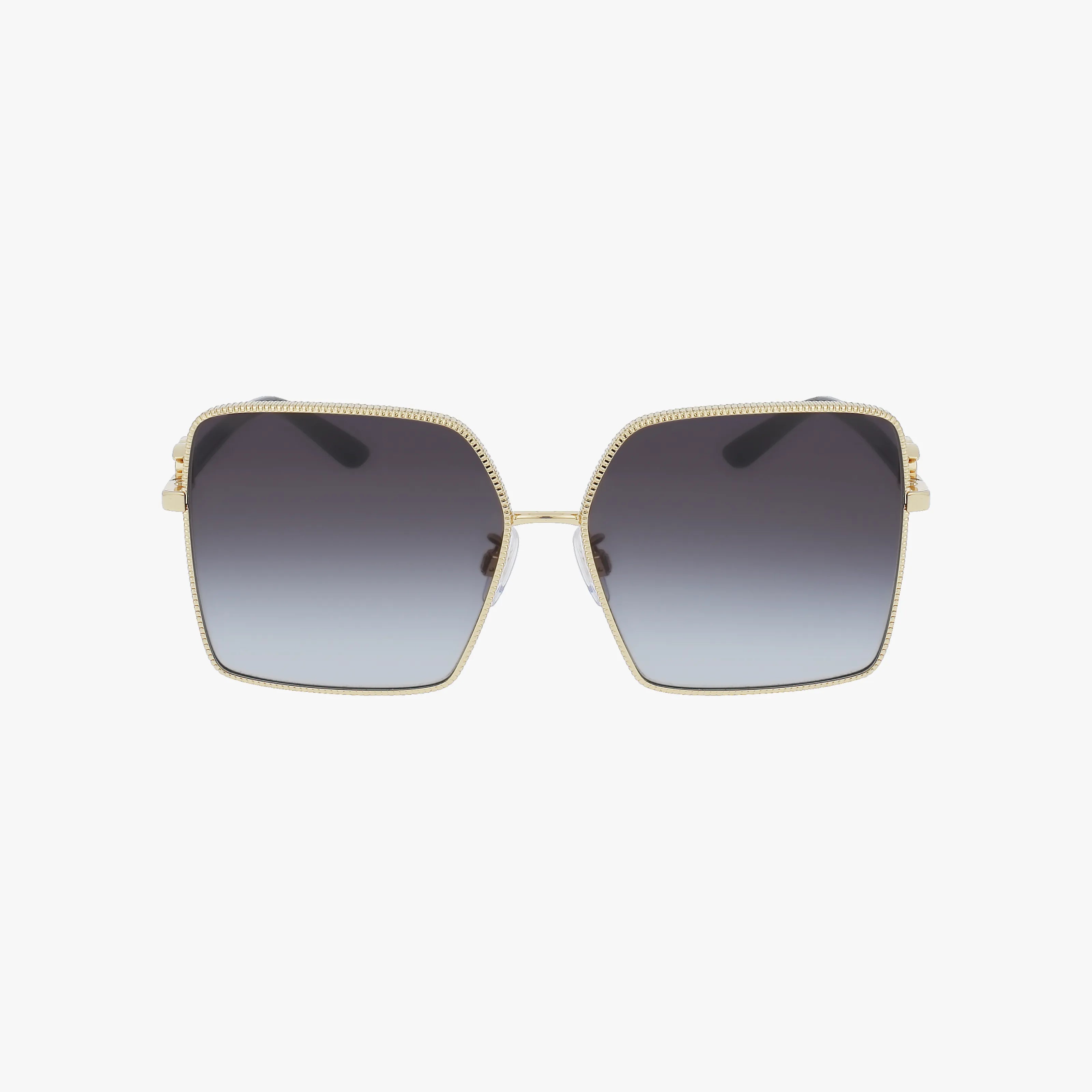 The DG2279 features square-shaped classic sunglasses with a lightweight gold metal frame and dark gradient lenses, providing practical protection and showcased on a plain white background.