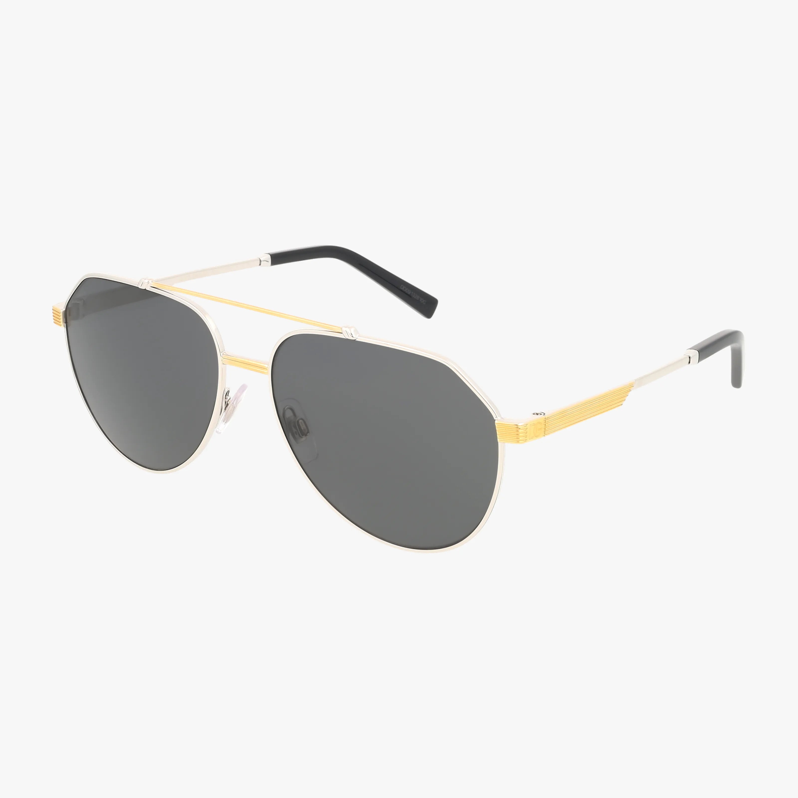 The DG2288 is a pair of aviator sunglasses featuring dark lenses, a sturdy gold metal frame, and black earpieces, displayed on a white background.