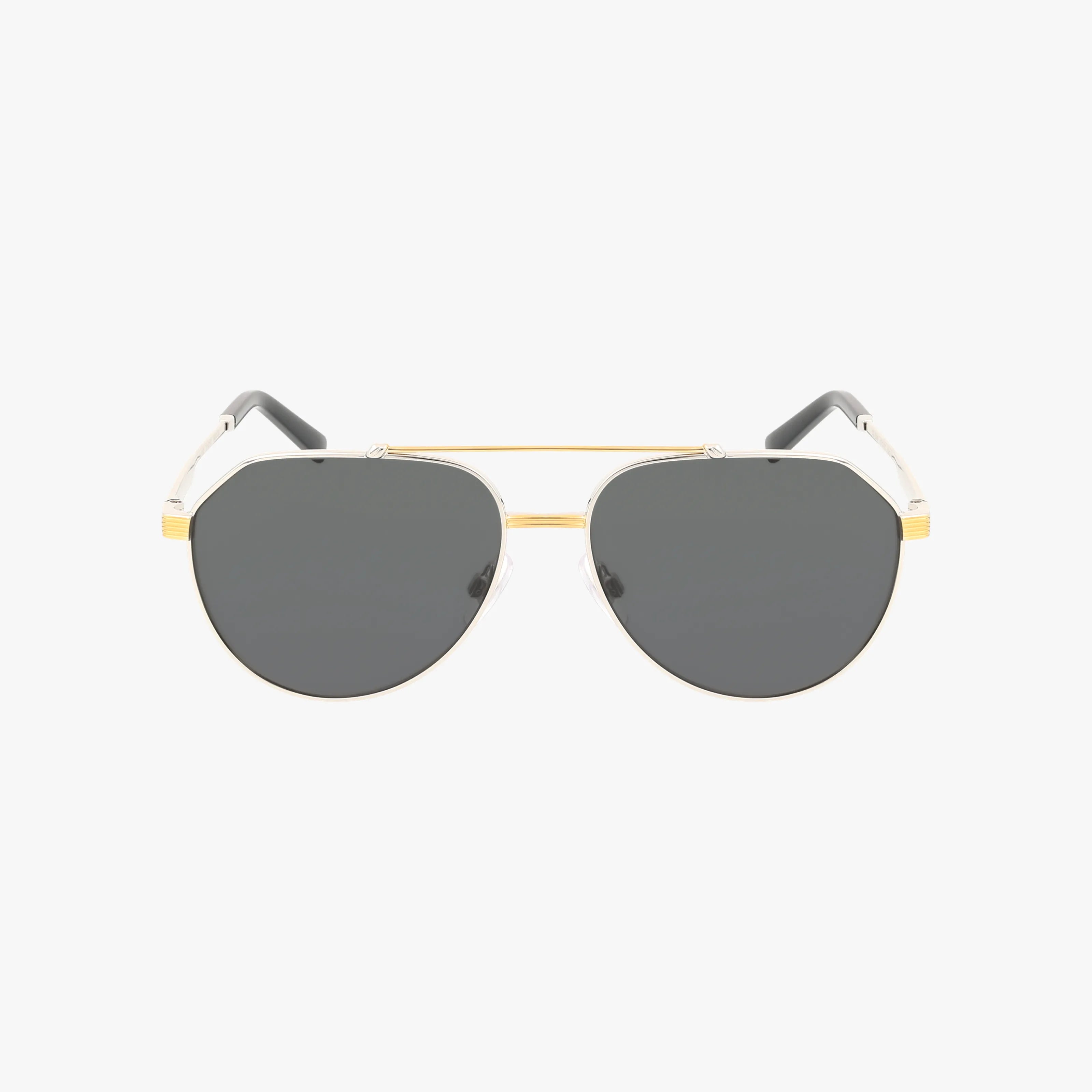 The DG2288 sunglasses feature a stylish aviator design with dark lenses, a durable gold metal frame, and black earpieces, shown on a plain white background.