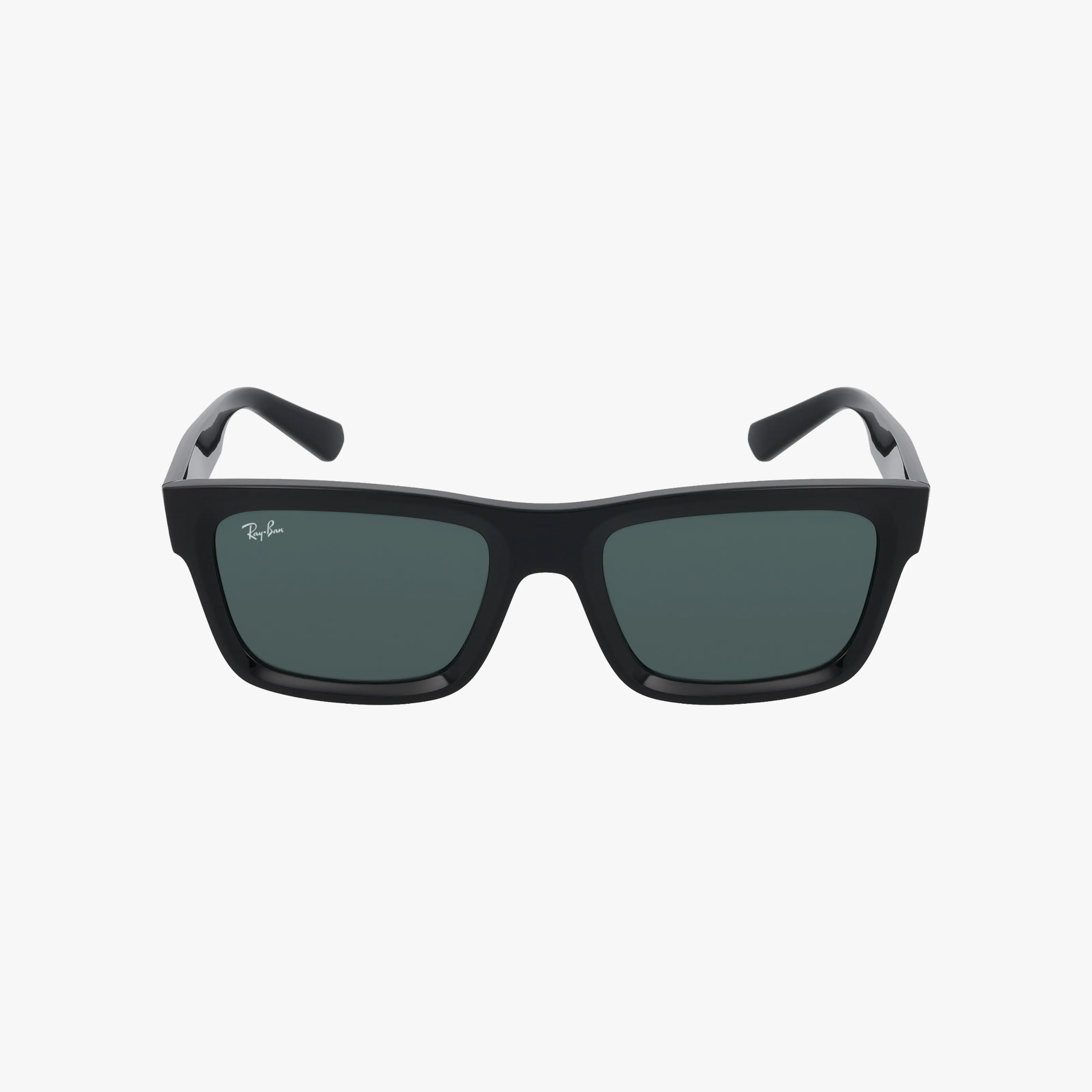The RB4396 WARREN is a pair of black rectangular Ray-Ban sunglasses with dark green lenses, providing stylish sun protection and shown on a white background.