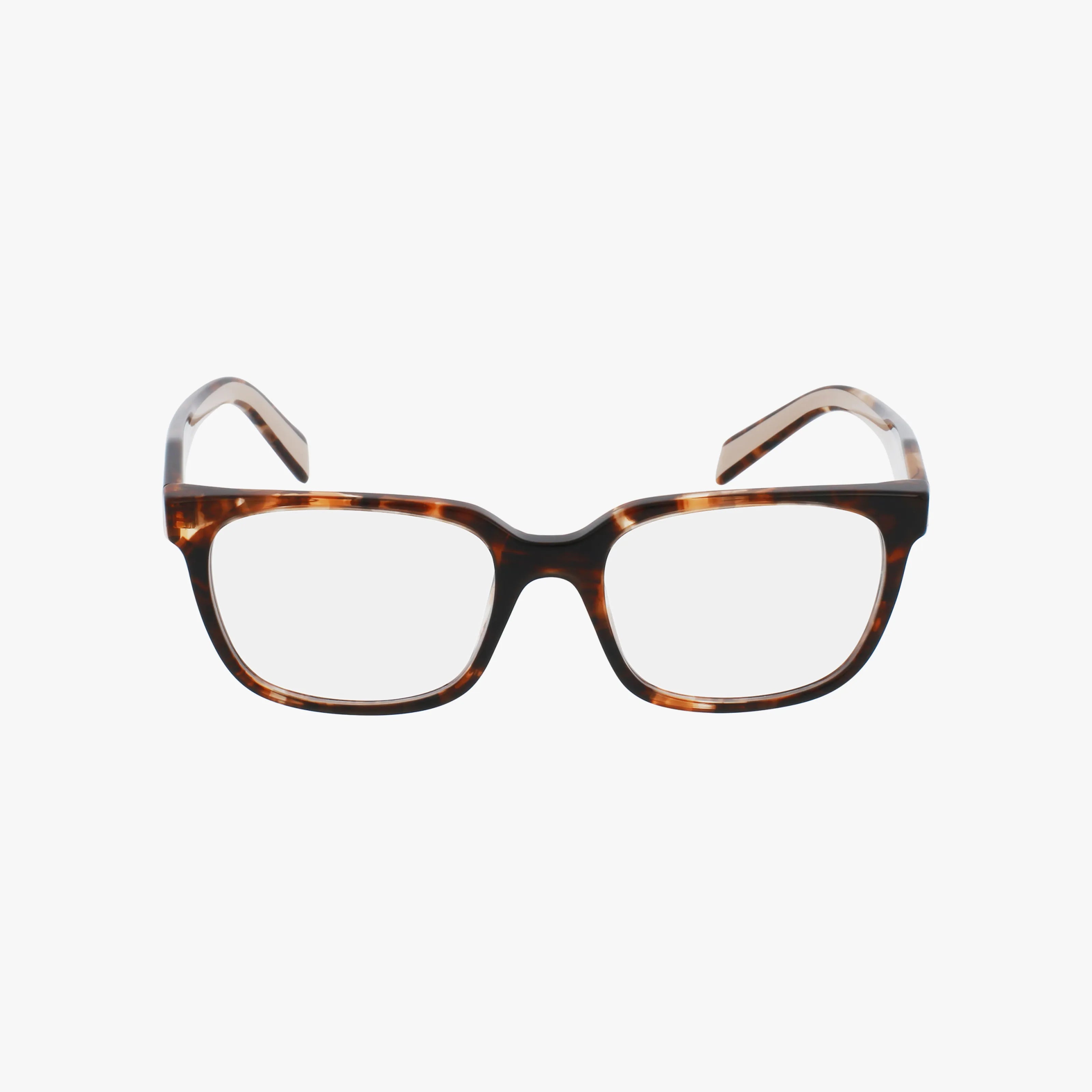 PR17ZV rectangular eyeglasses in brown tortoiseshell with clear lenses and a bold design, perfect for everyday wear, shown on a white background.