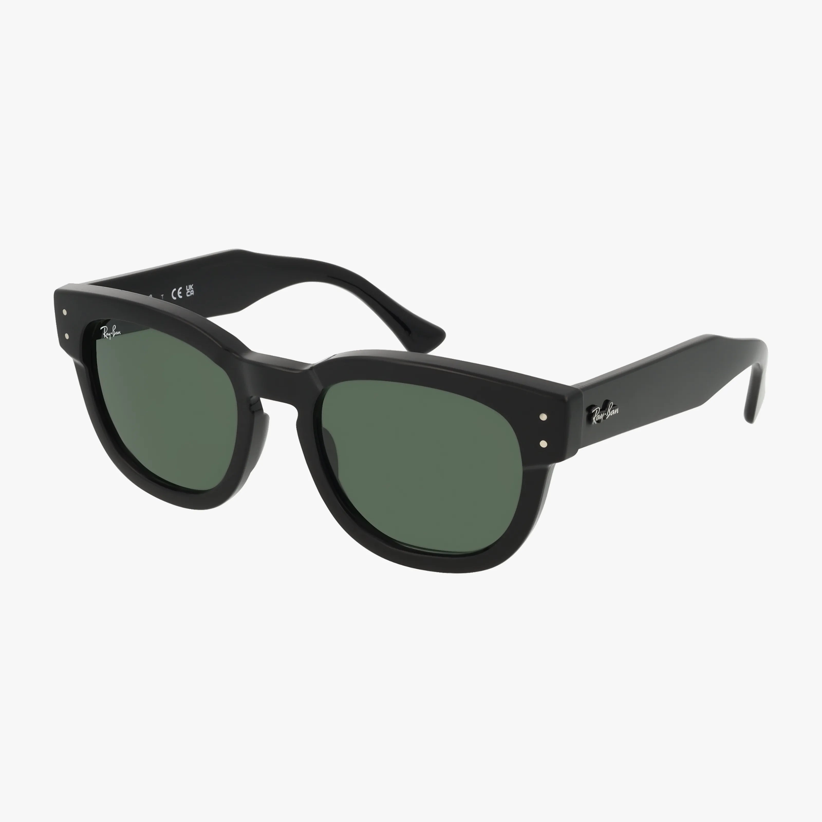 The RB0298S MEGA HAWKEYE features durable black square frames, dark green lenses, and silver corner accents. The brand logo on the top left lens and temples adds a stylish touch—perfect for buying glasses online.