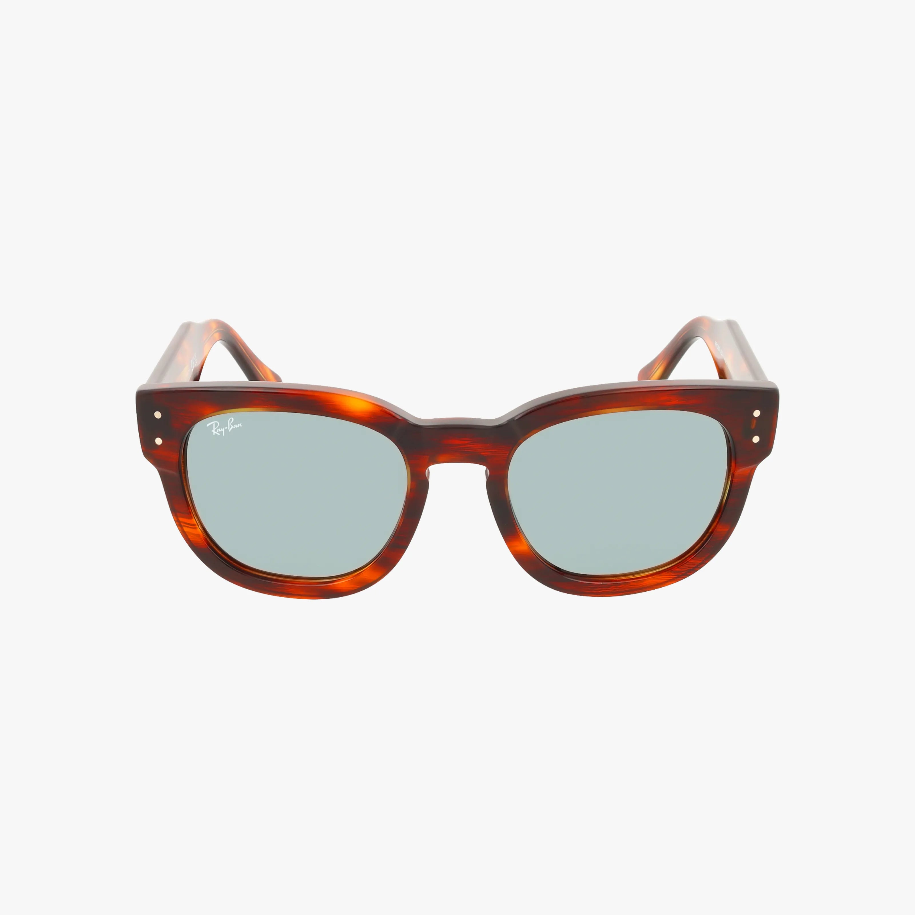 The RB0298S MEGA HAWKEYE features durable tortoiseshell sunglasses with thick rectangular frames, light blue lenses, and the Ray-Ban logo on the left lens—ideal for online shoppers. Shown on a white background.