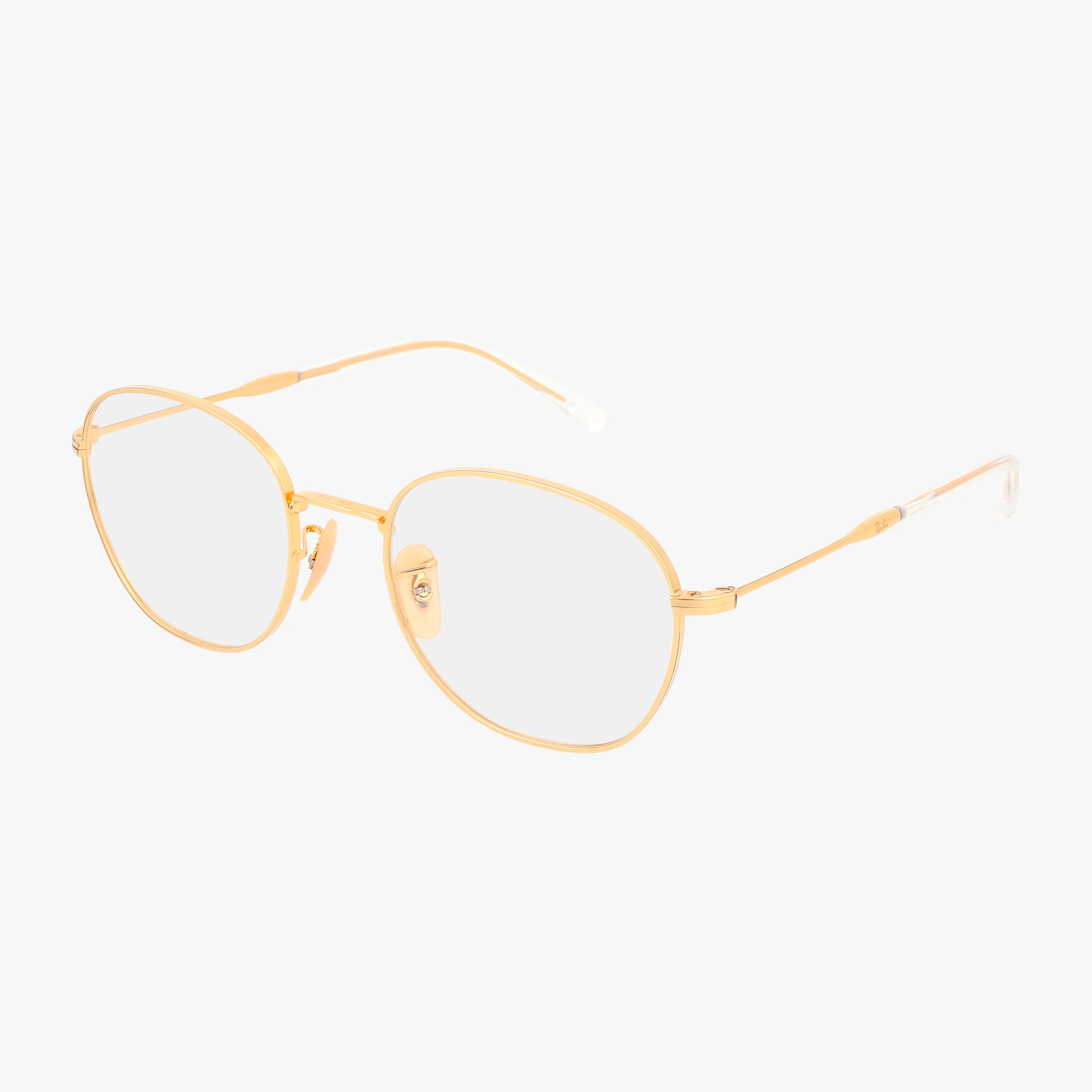 The RX6509 YEVI eyeglasses feature gold wireframes, oval lenses, thin temples, clear nose pads, and a lightweight design, displayed on a white background.