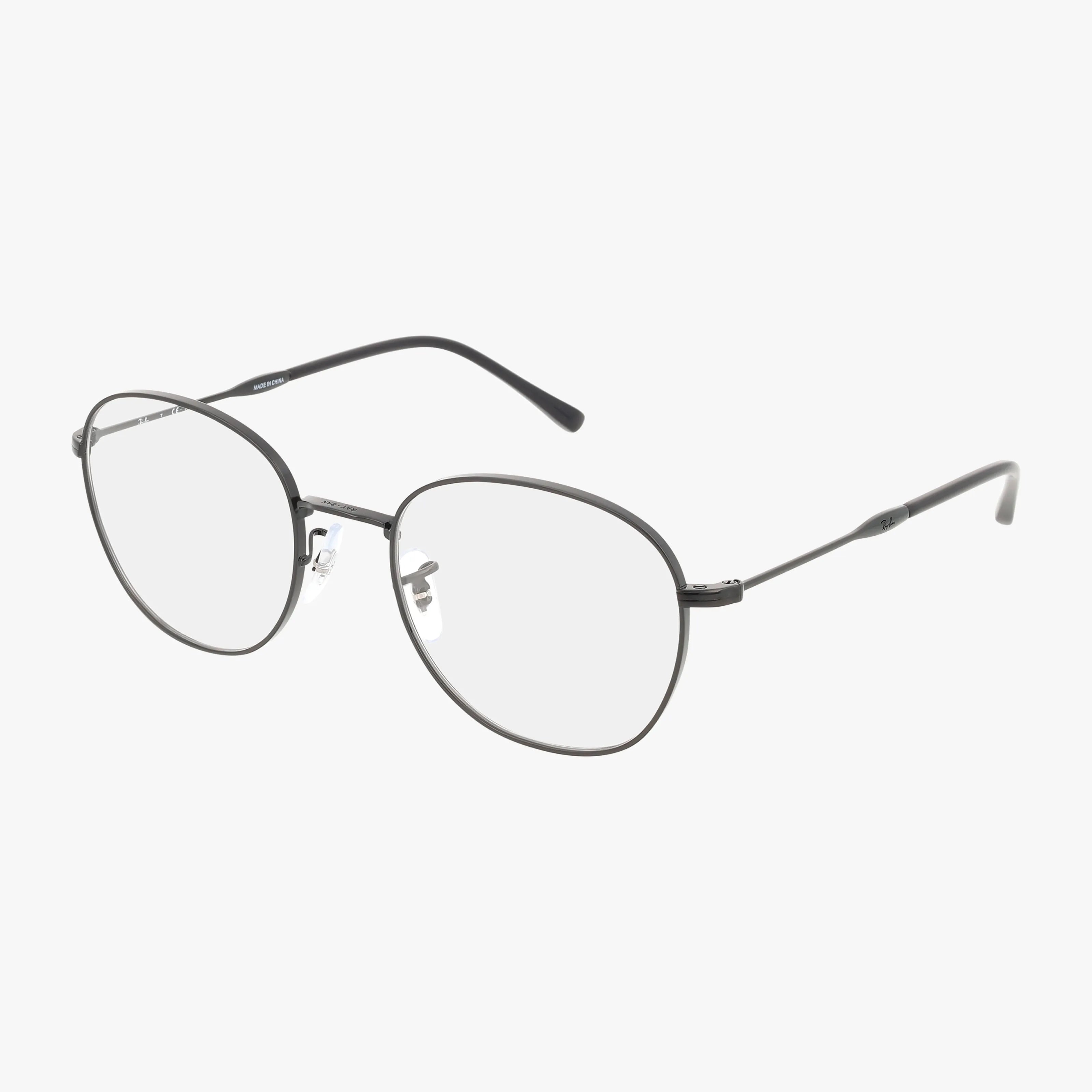 A pair of RX6509 YEVI black metal eyeglasses with round clear lenses and slim, lightweight frames is displayed on a white background.