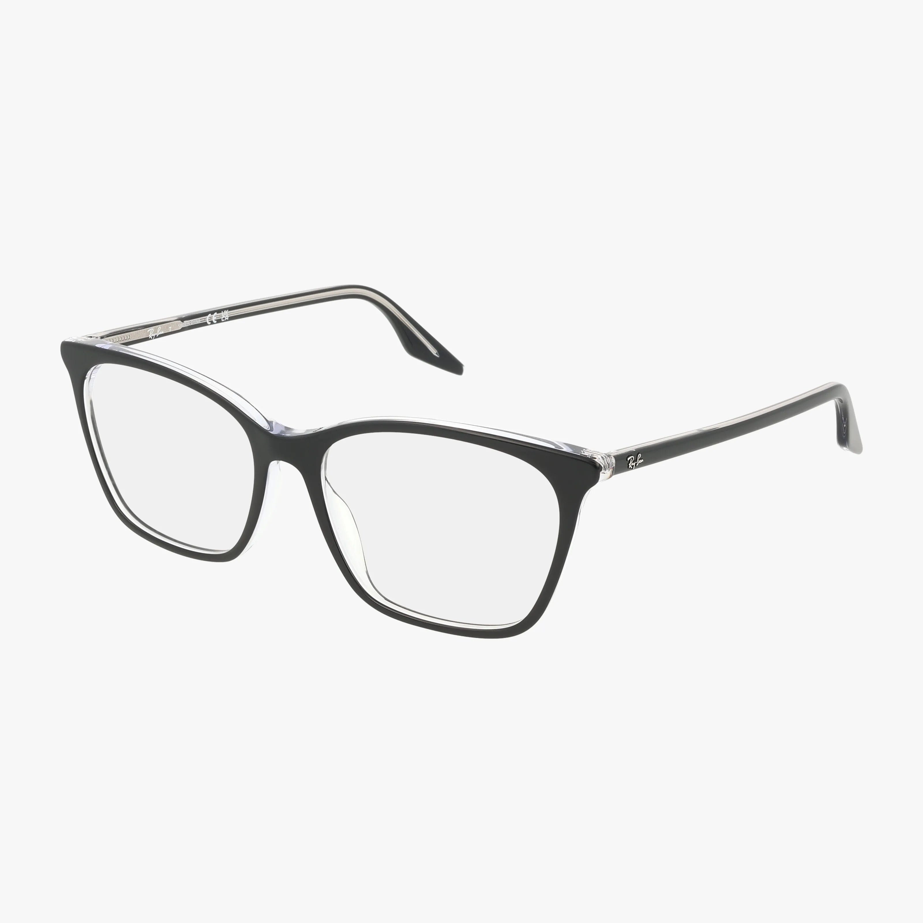 The RX5422 features black rectangular eyeglasses with a luxurious frame, clear lenses, and slightly curved arms, displaying quality craftsmanship against a white background.