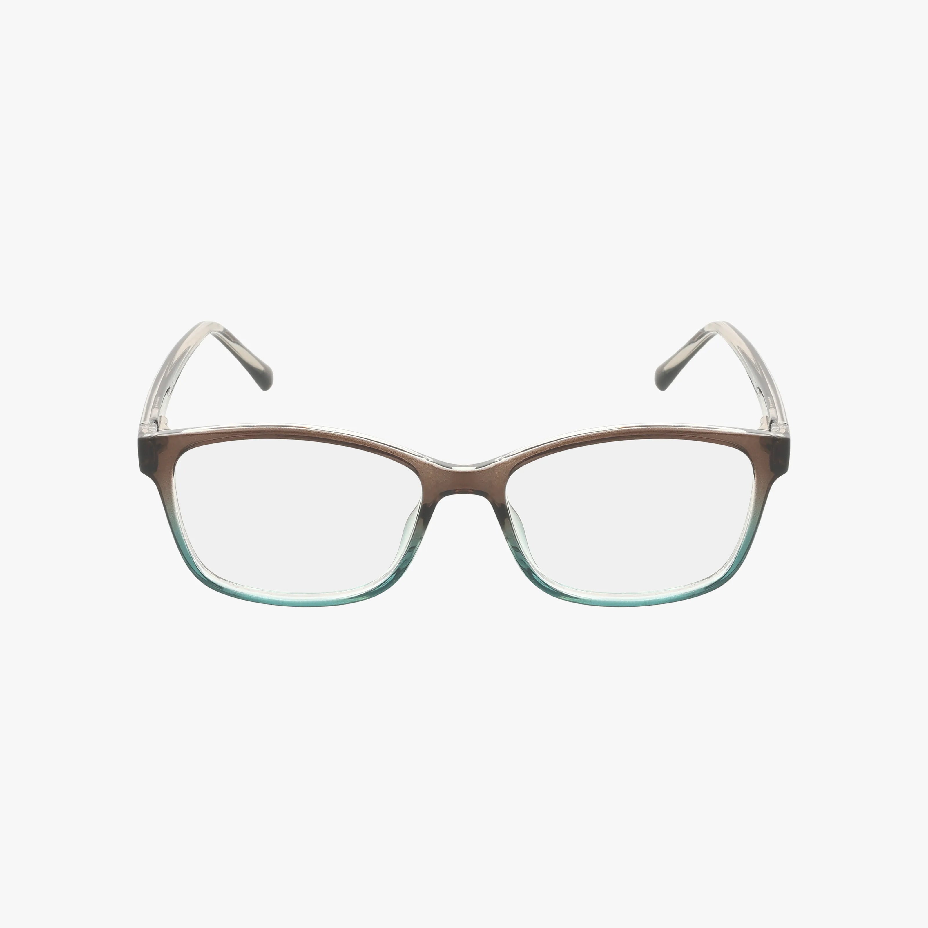 The 78 is a pair of rectangular eyeglasses featuring a stylish translucent brown frame and clear lenses for a secure fit, shown on a white background.