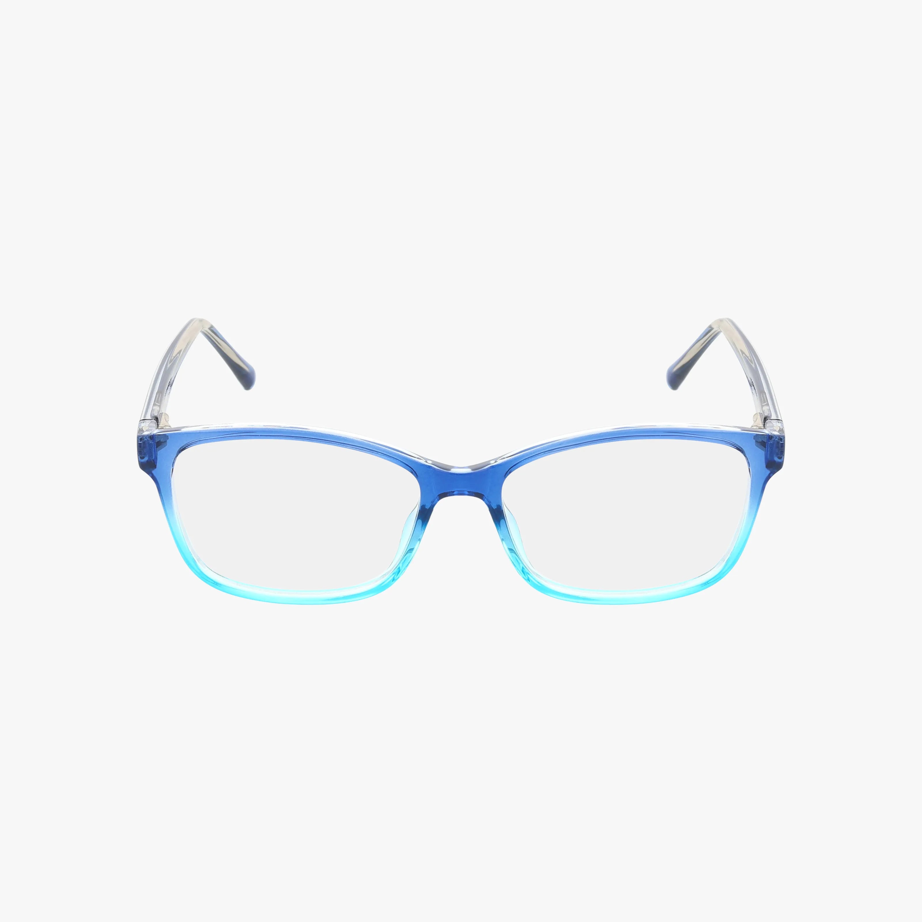 The 78 eyeglasses feature a stylish rectangular frame, blue on the upper half fading to light blue below, offering a secure fit and displayed on a plain white background.