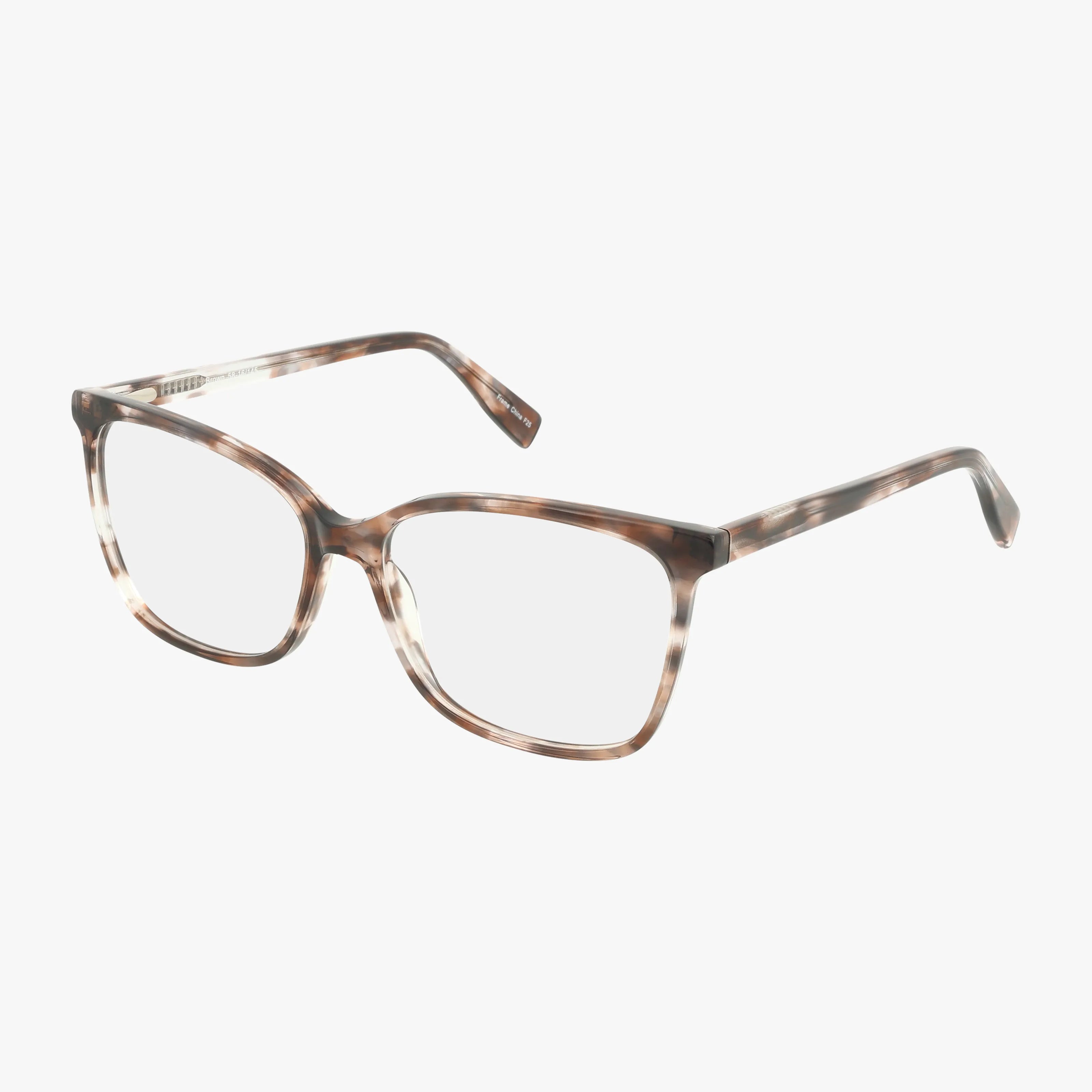 The 1003 glasses feature a durable, stylish rectangular frame in brown and beige tortoiseshell with clear lenses, displayed on a white background.