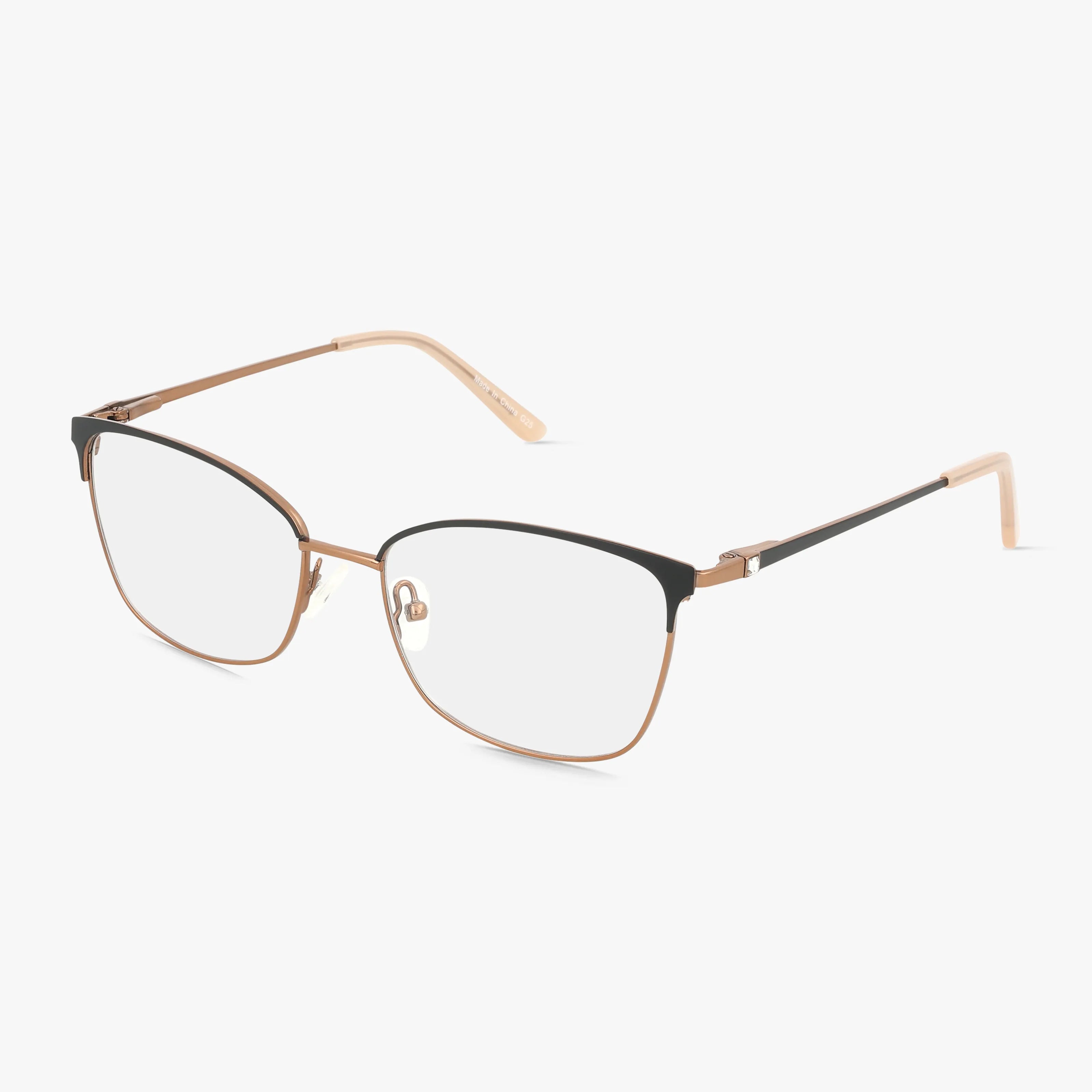 The 503 eyeglasses feature a stylish and durable gold metal frame with black accents on the top rims, clear lenses, and slim gold temples with black tips, shown against a white background.