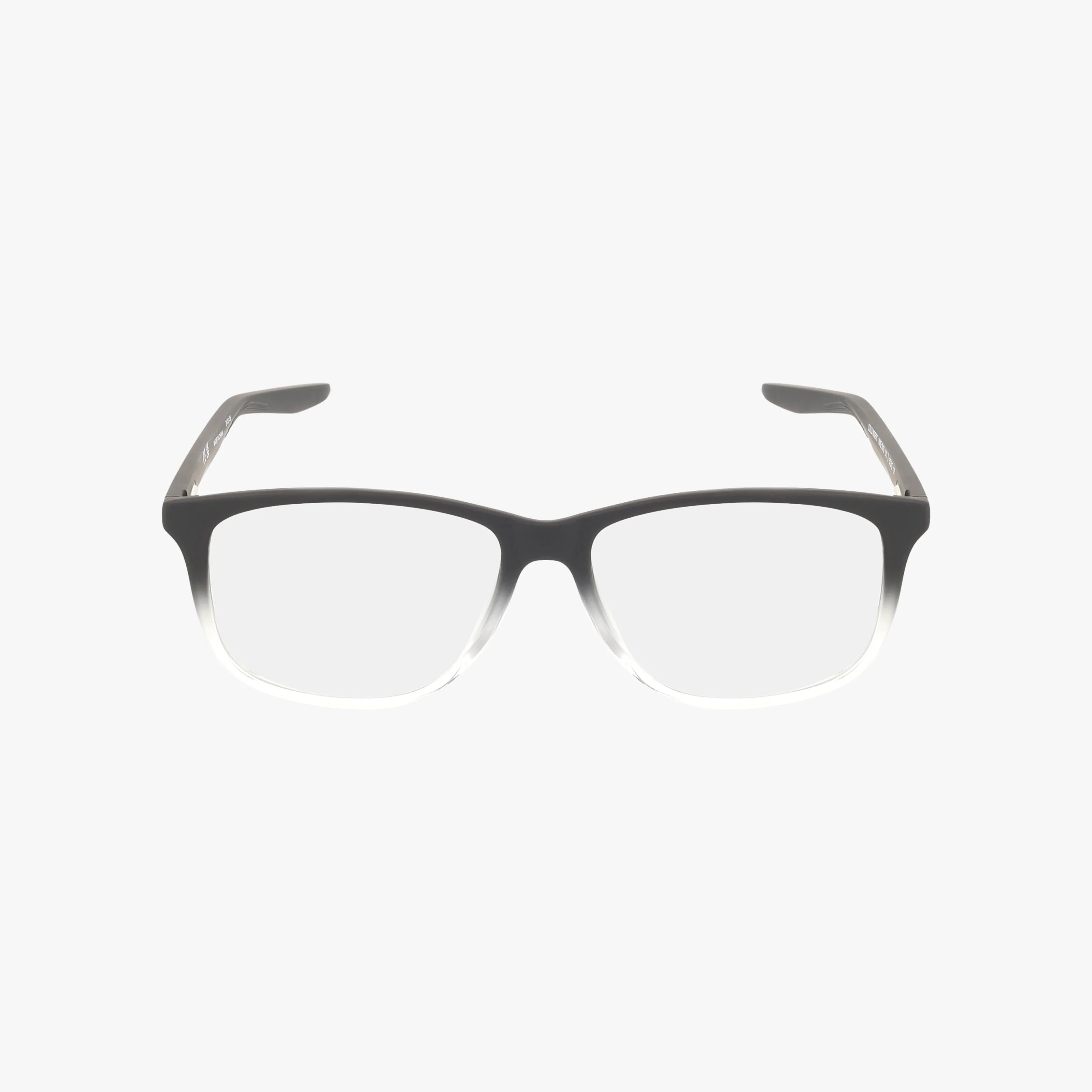 The NIKE 5019 eyeglass frame offers a stylish square shape with a black-to-clear gradient design. Shop online to refresh your look with this modern accessory, shown here on a plain white background.