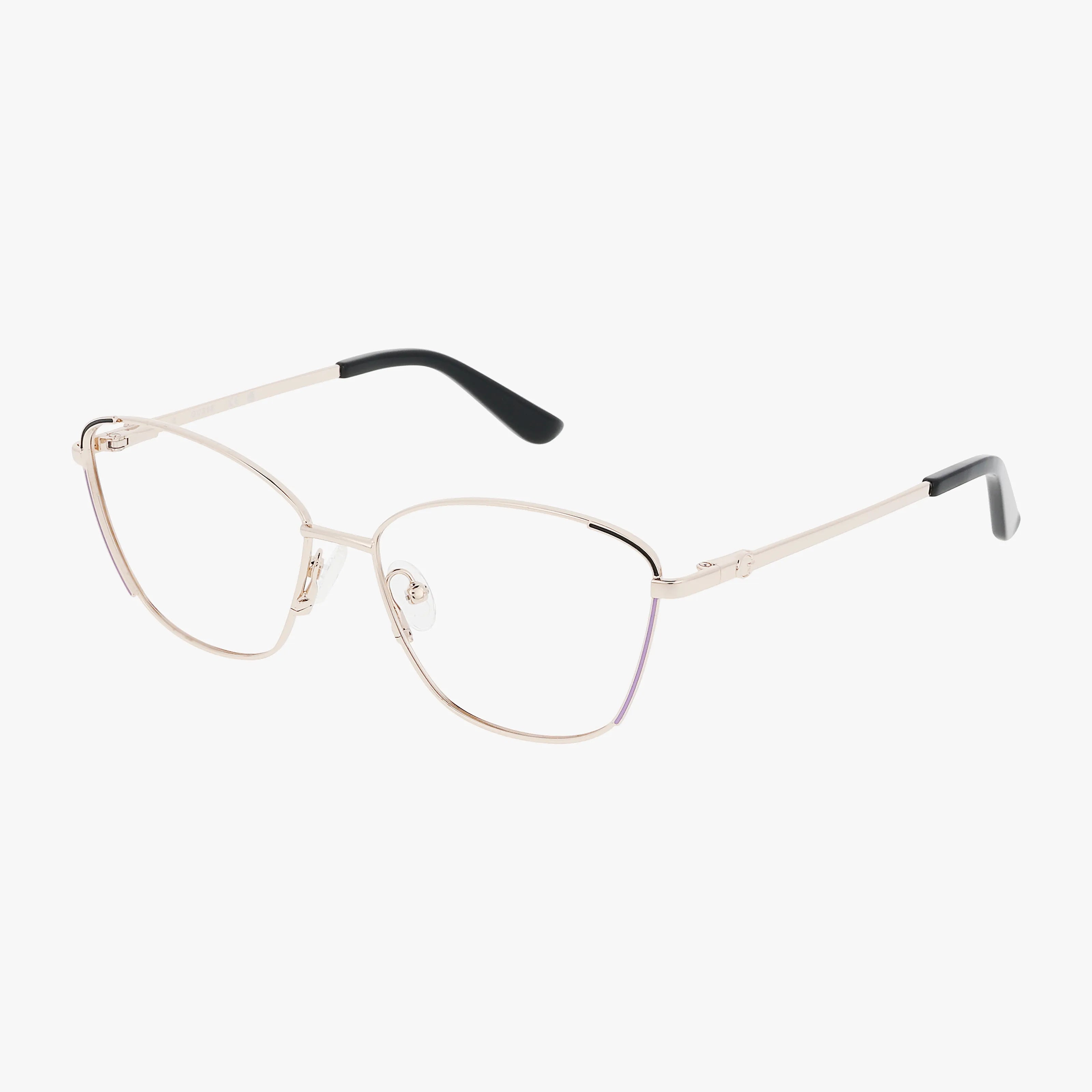 The 50224 features gold metal eyeglasses with large, slightly rounded square frames, black-tipped arms, and clear nose pads—crafted for lasting comfort and quality against a plain white background.