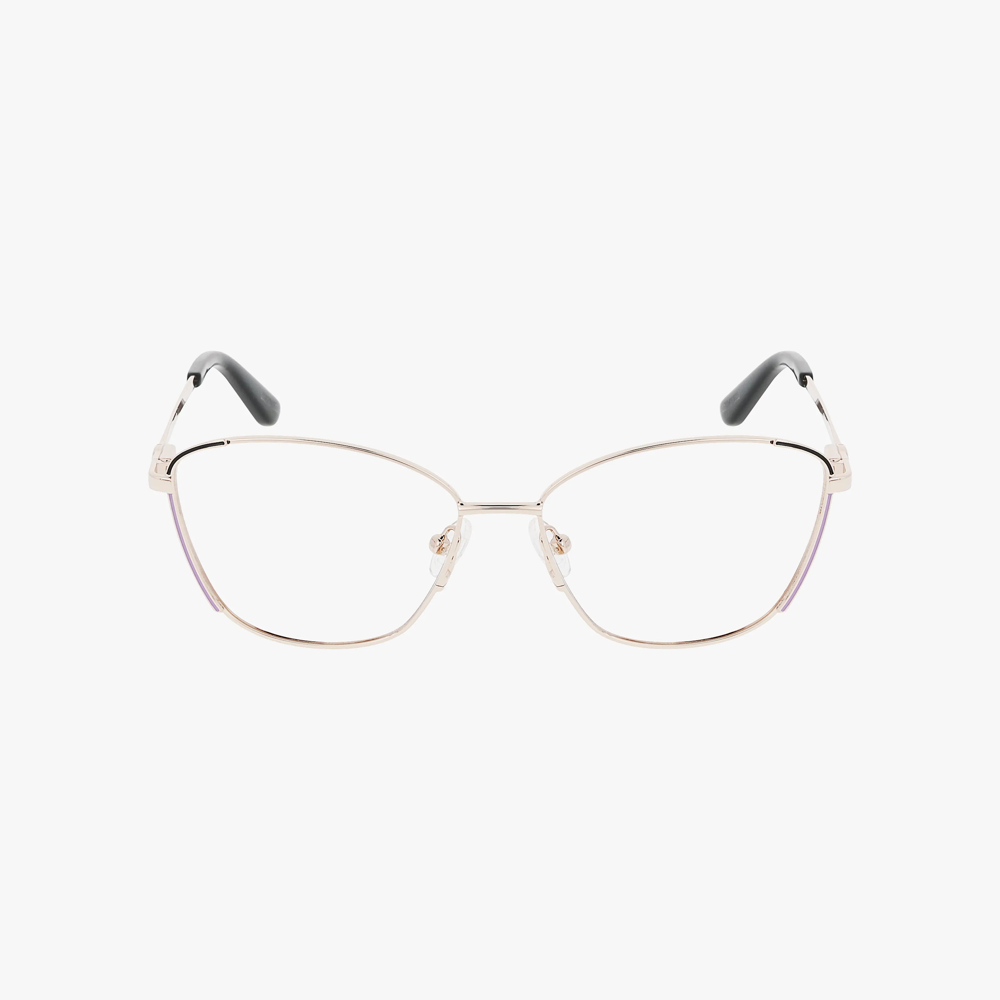 The 50224 eyeglasses feature a luxurious thin gold metal cat-eye frame with black temple tips, highlighting quality craftsmanship and lasting comfort, displayed on a white background.
