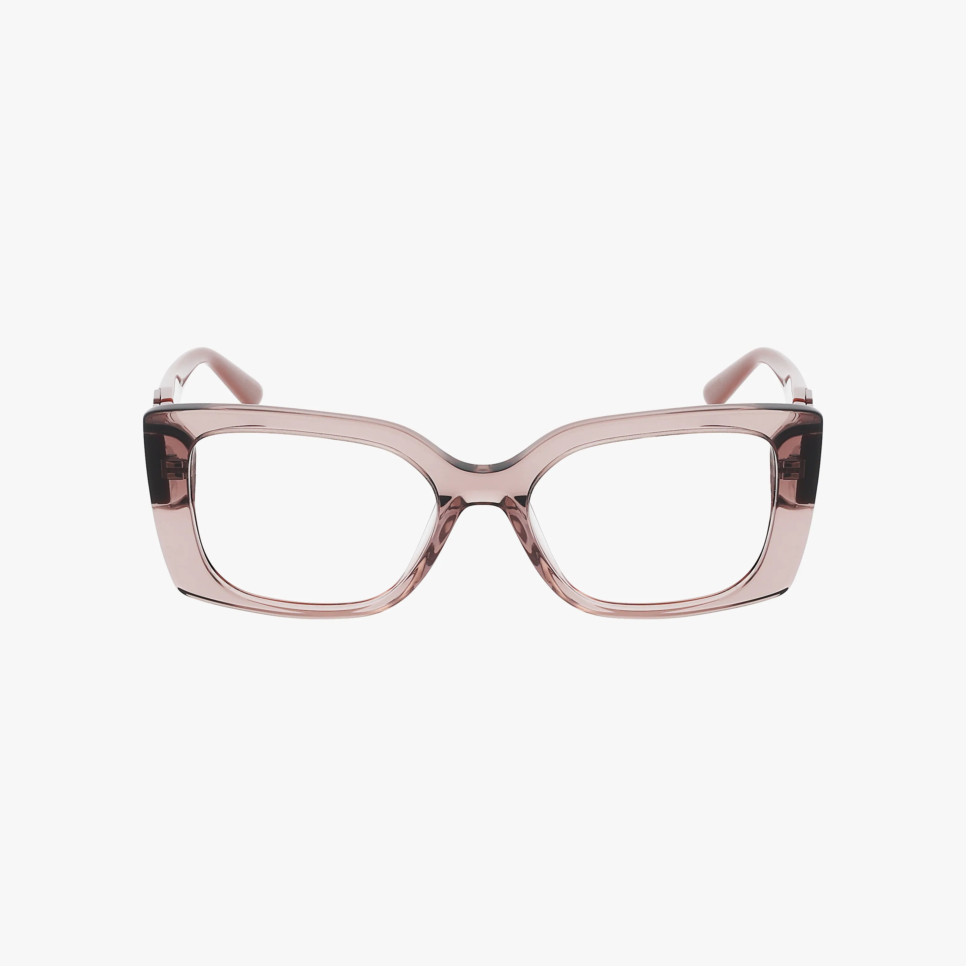 The 50322 eyeglasses feature a rectangular, thick, polished frame in translucent pink, combining stylish design with durability. Shown front-facing against a white background.