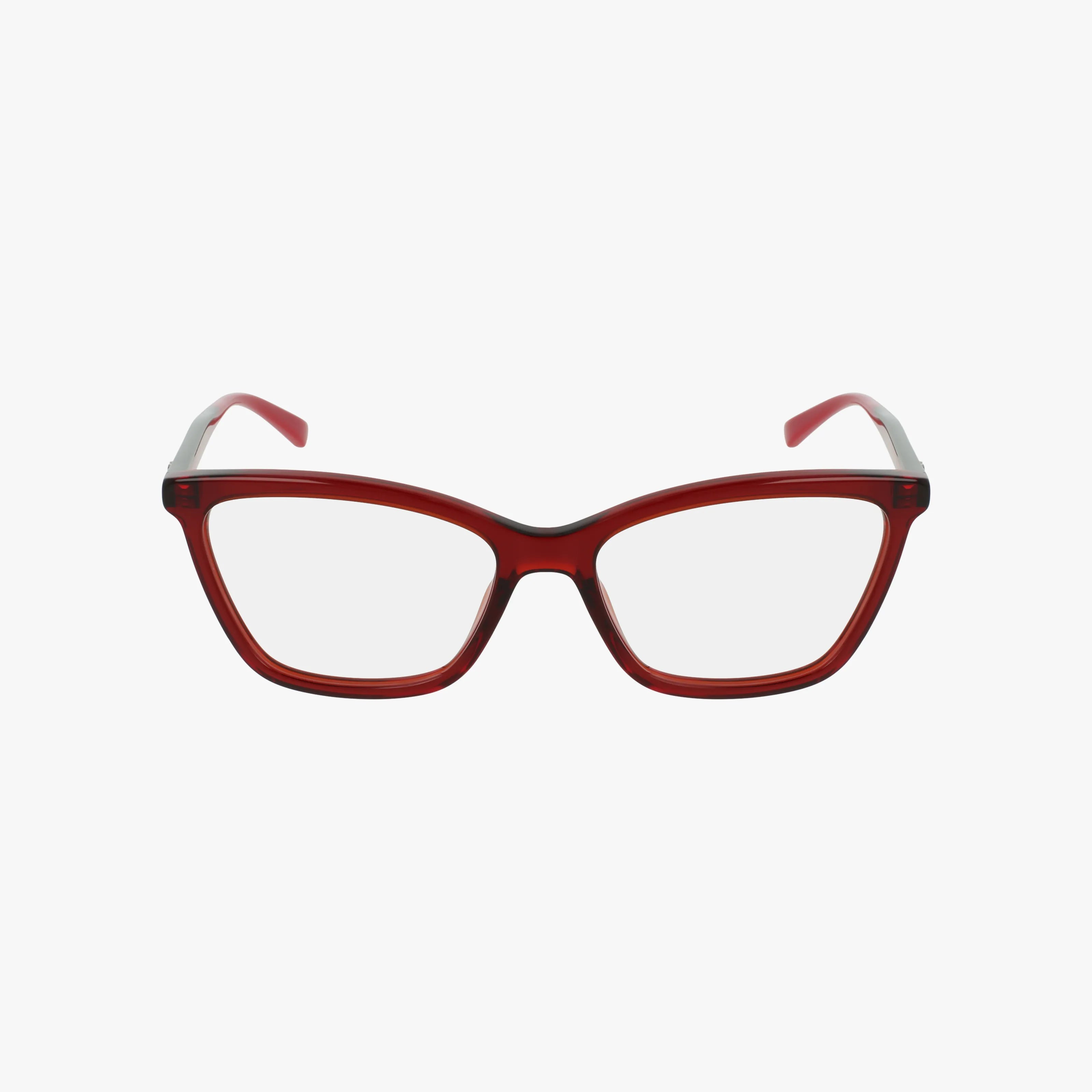 The 1989O eyeglasses feature bold red rectangular frames and clear lenses, shown from the front against a plain white background, creating a distinctive and modern look.