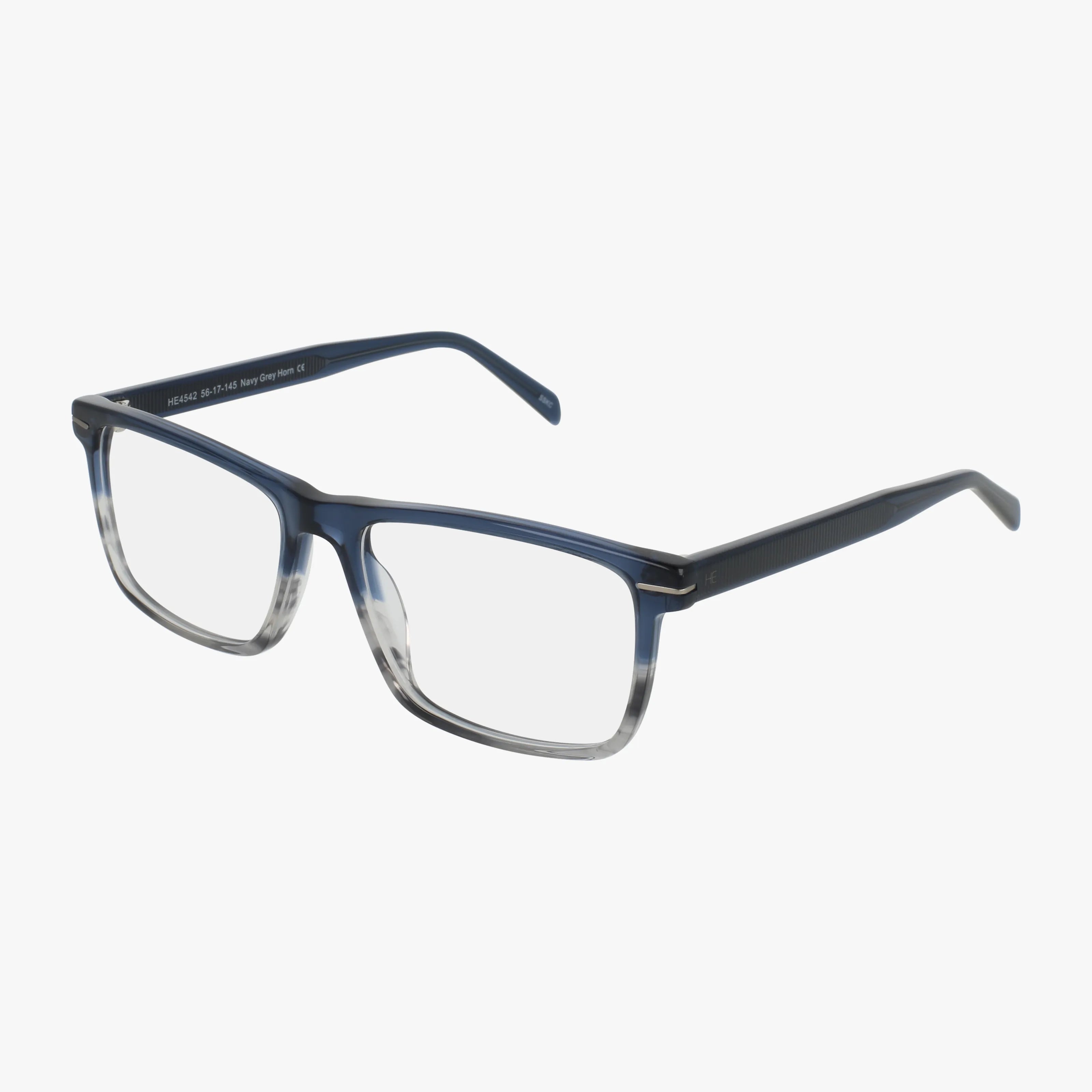 HE4542 rectangular eyeglasses feature a unique blue-to-clear gradient frame and clear prescription lenses, displayed on a white background.