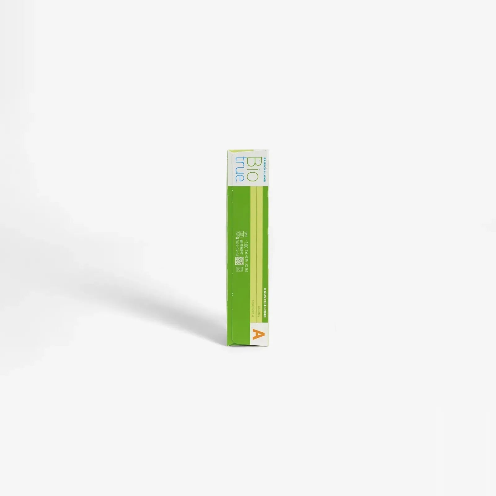 A green and white box of Biotrue Oneday Toric - 90Pk stands upright against a plain white background, highlighting moisture retention benefits with the product name and details visible on the side.
