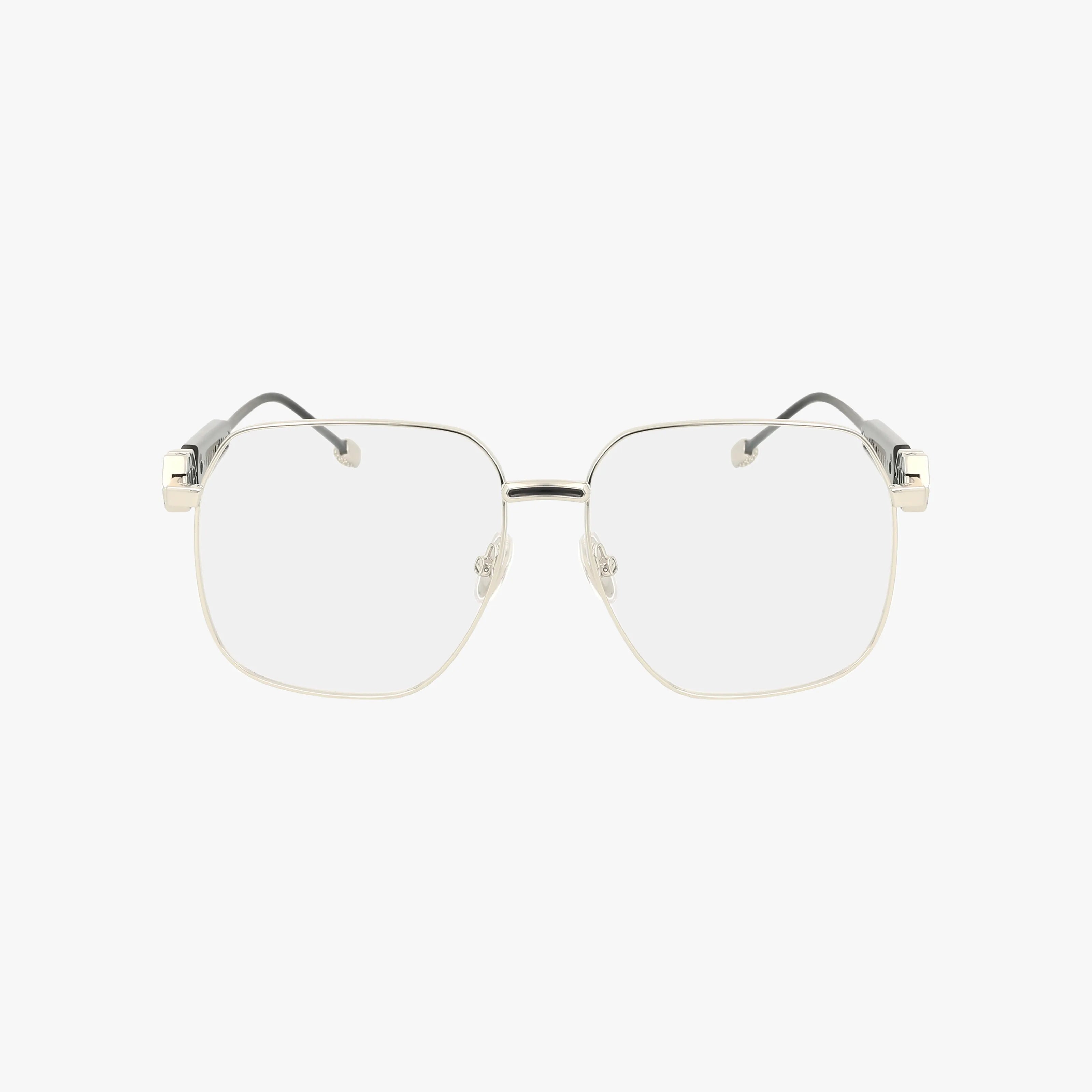 Front view of VPP126S rectangular thin metal eyeglasses with clear lenses and silver frames, set against a plain white background.