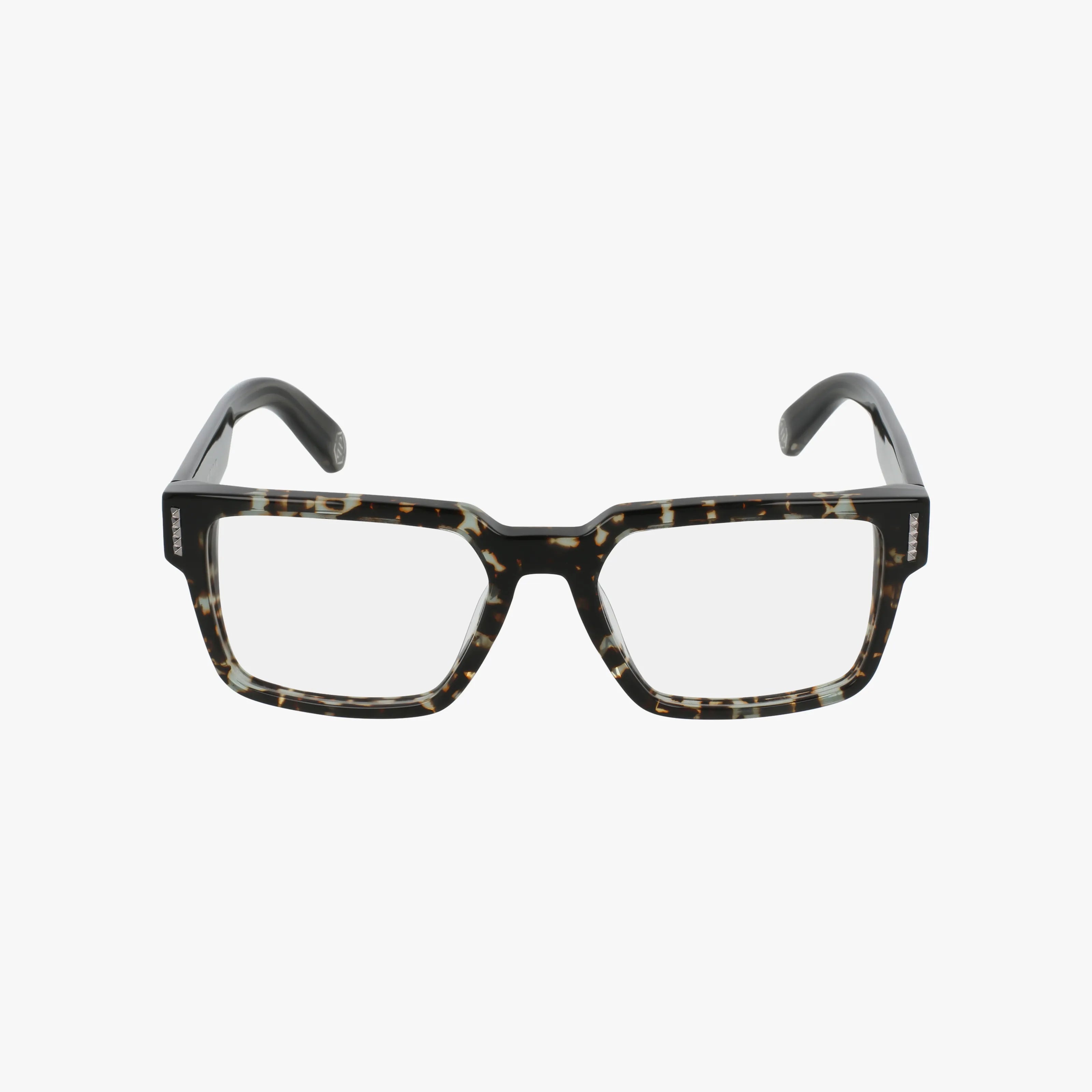 The VPP193M features rectangular clear lenses and a thick, black-and-brown tortoiseshell patterned frame for a modern look, shown against a plain white background.