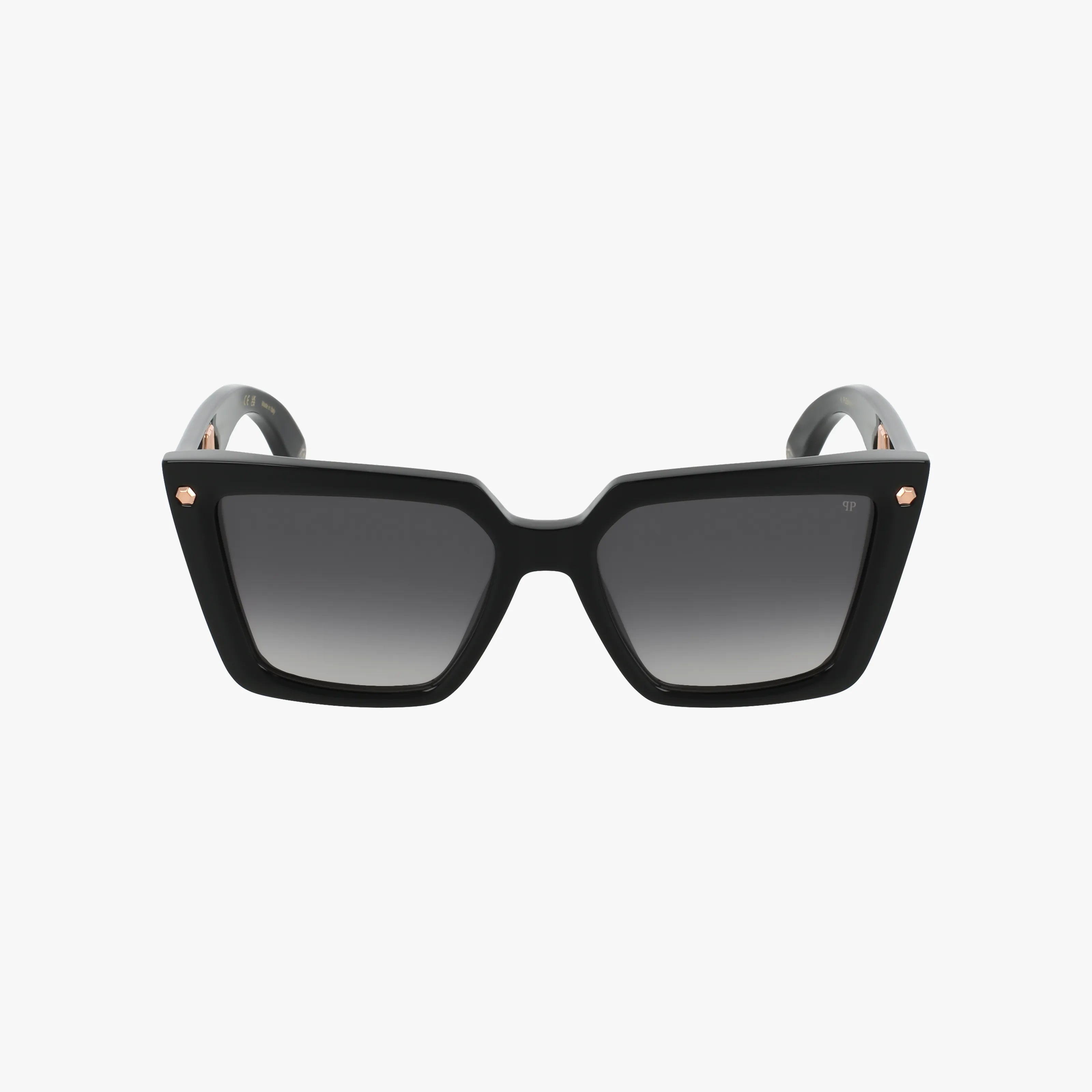 Front view of SPP178 black square-framed premium sunglasses with gradient dark UV-protection lenses, shown on a plain white background.