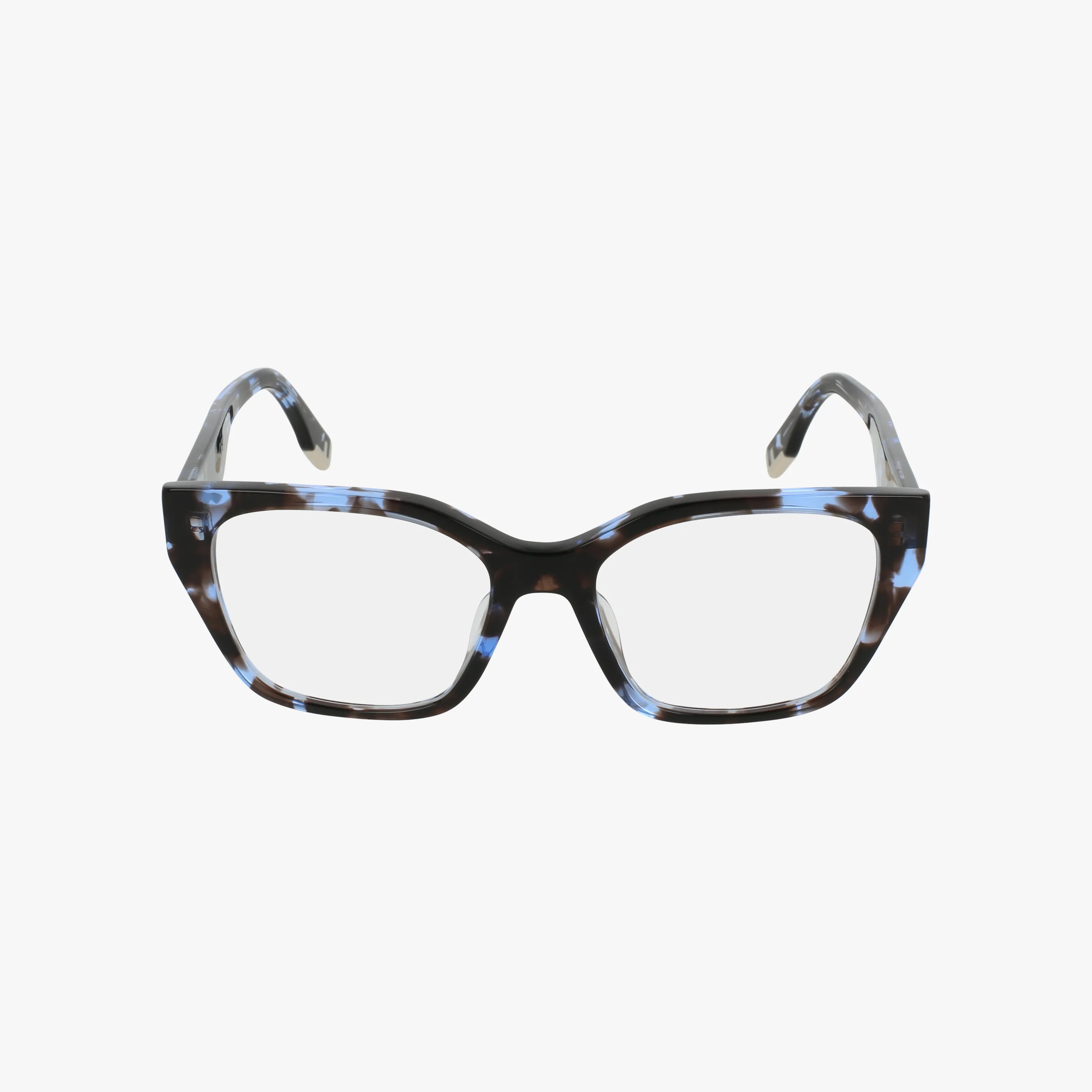The FE50001I eyeglasses feature thick, rectangular tortoiseshell frames in black, brown, and light blue, offering a distinct style and functional design. They are shown facing forward on a plain white background.