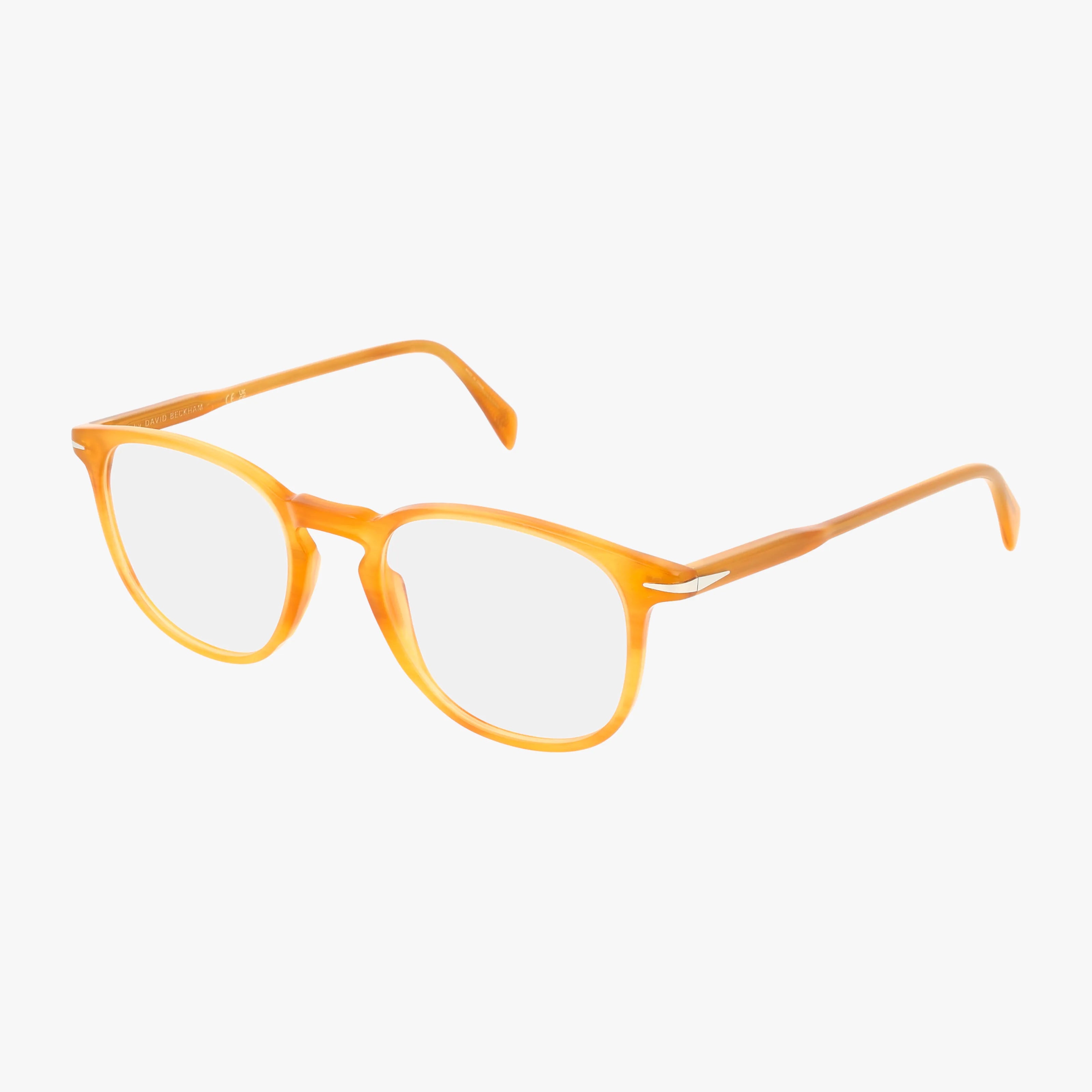 The DB 1160 features round, orange translucent eyeglasses with a polished frame and clear lenses, shown on a white background.