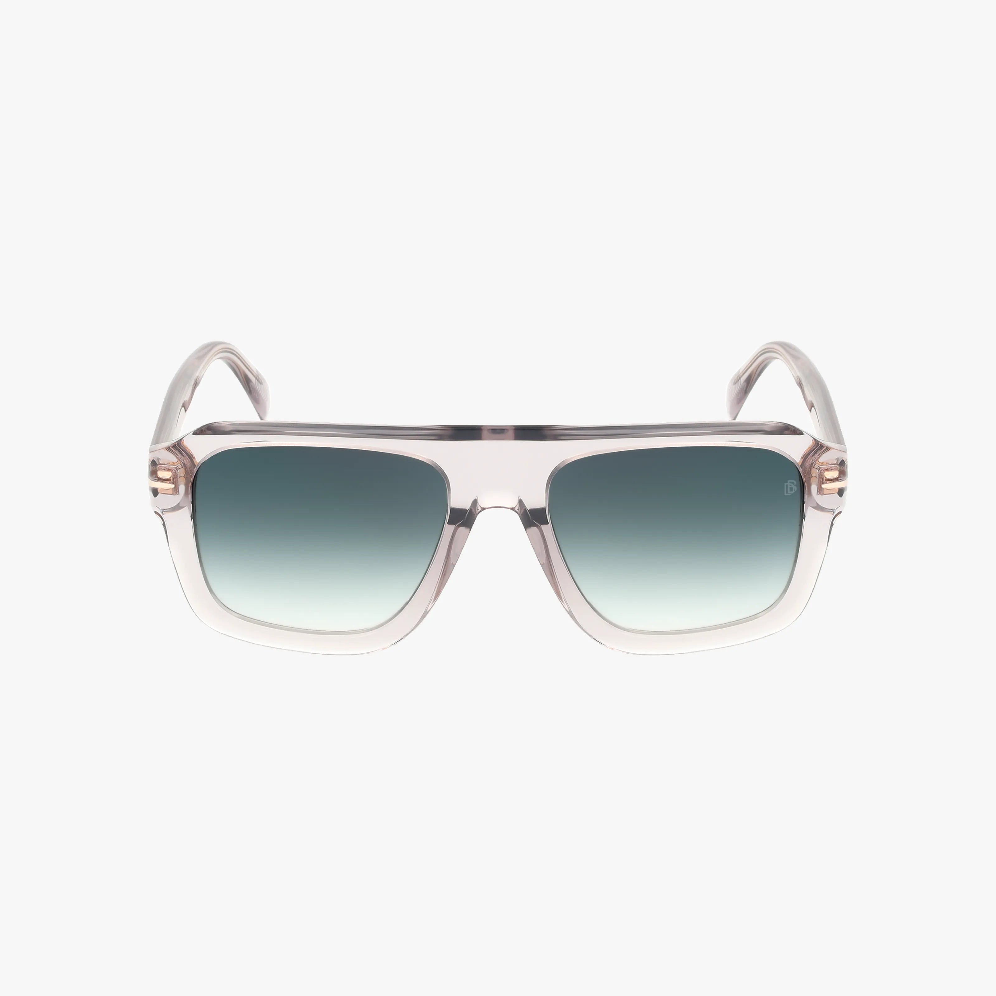 Front view of DB 7127/S clear-framed, square sunglasses with gradient dark-tinted lenses on a plain white background—ideal for online shoppers seeking stylish and durable eyewear.