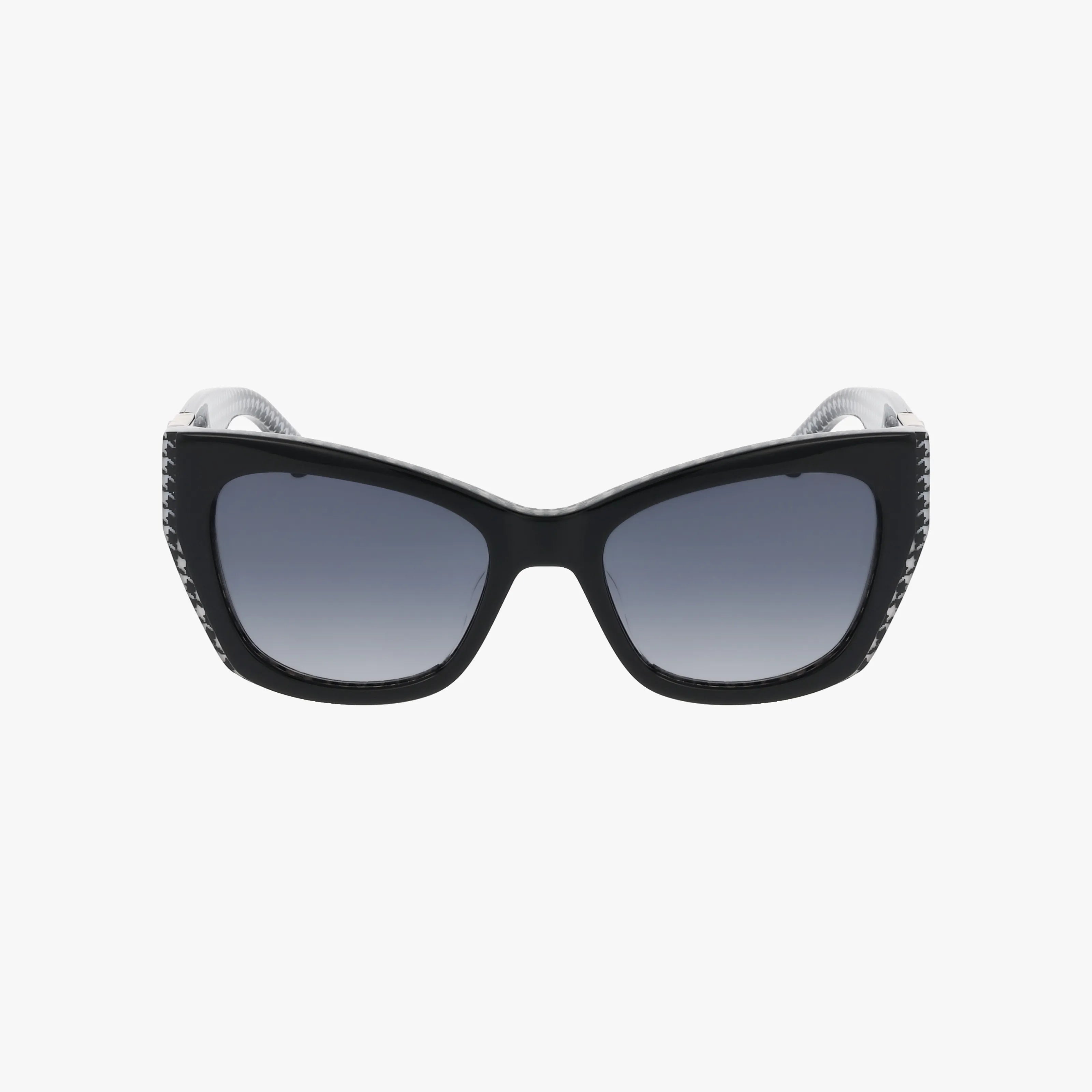The JAYDA/G/S features thick, cat-eye black frames with gradient dark lenses and textured arms. These stylish sunglasses are shown facing forward on a plain white background, making online shopping easy.