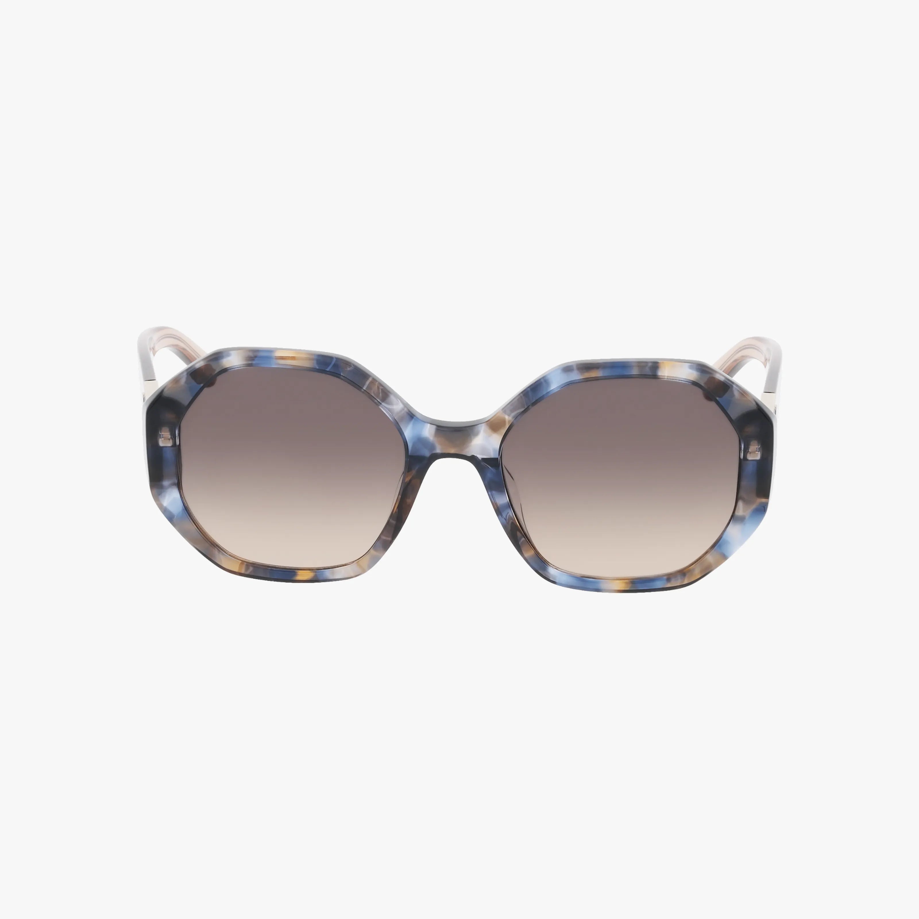 FLYNNIE/G/S octagonal sunglasses feature a blue and beige tortoiseshell frame with gradient brown lenses for stylish sun protection, shown on a plain white background.
