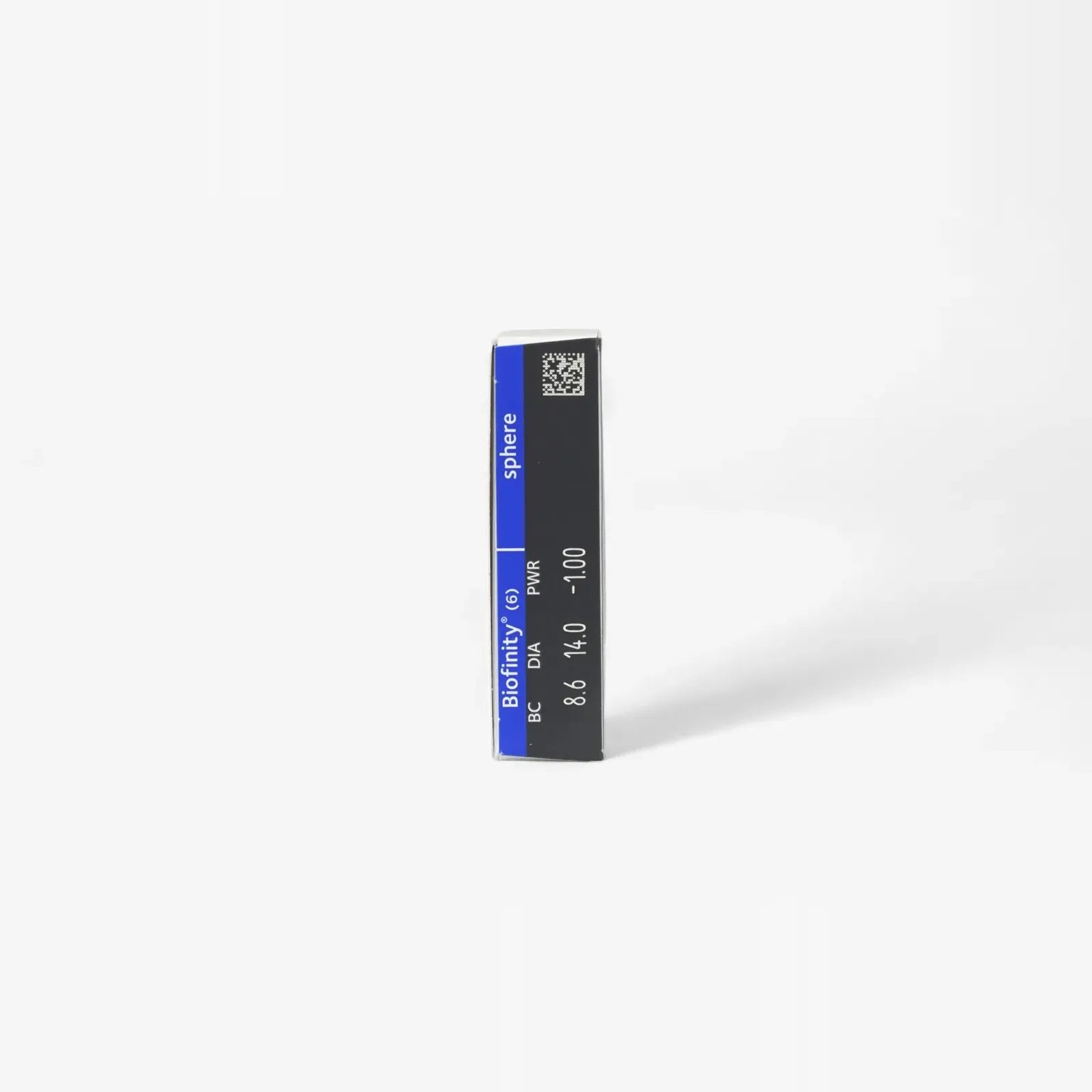 A single blue and black box of Biofinity - 6 Pk lenses with Aquaform Technology, labeled sphere, stands upright against a plain white background.