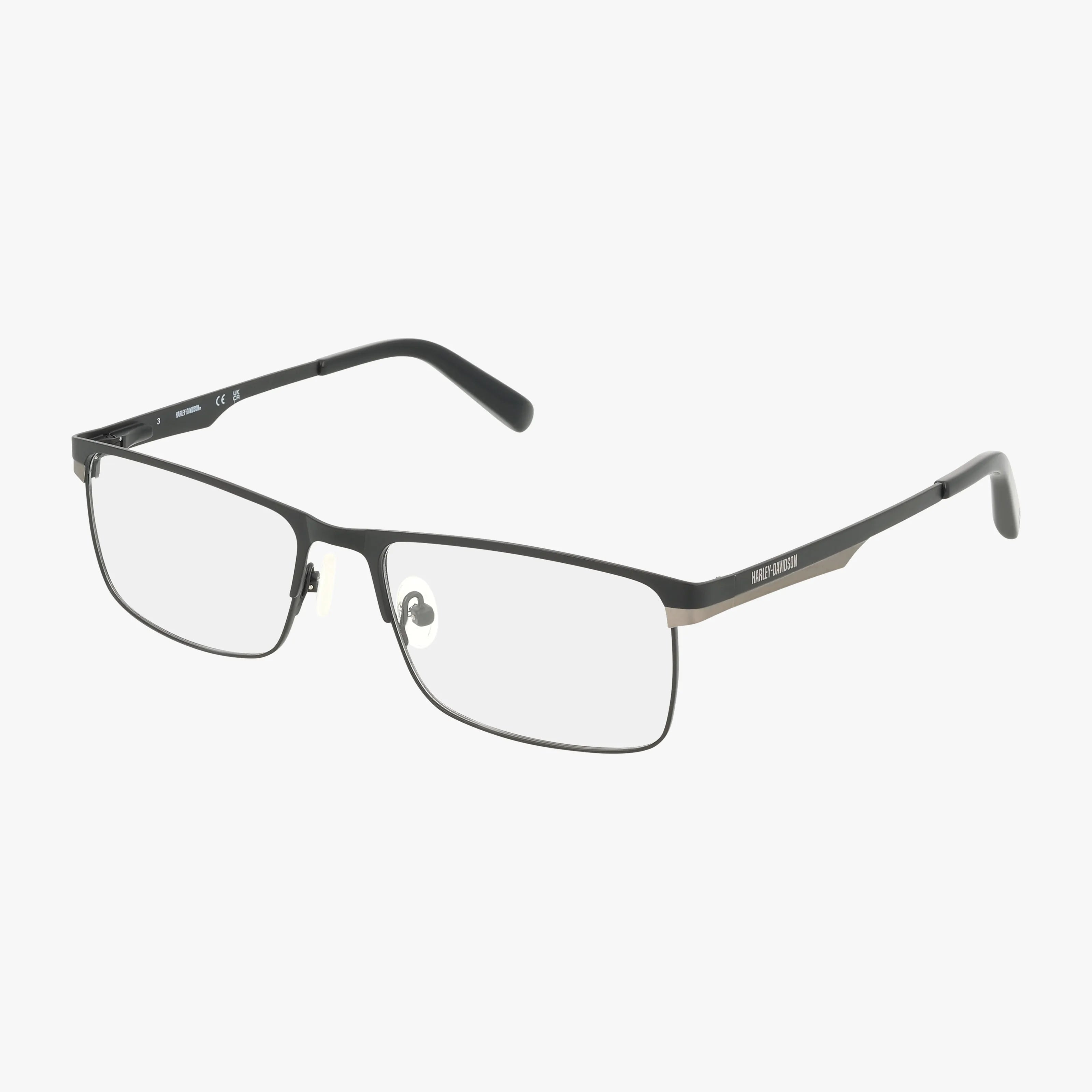HD0753 rectangular black metal eyeglass frames feature a resilient frame, clear lenses, adjustable nose pads, and thin arms, displayed on a white background.