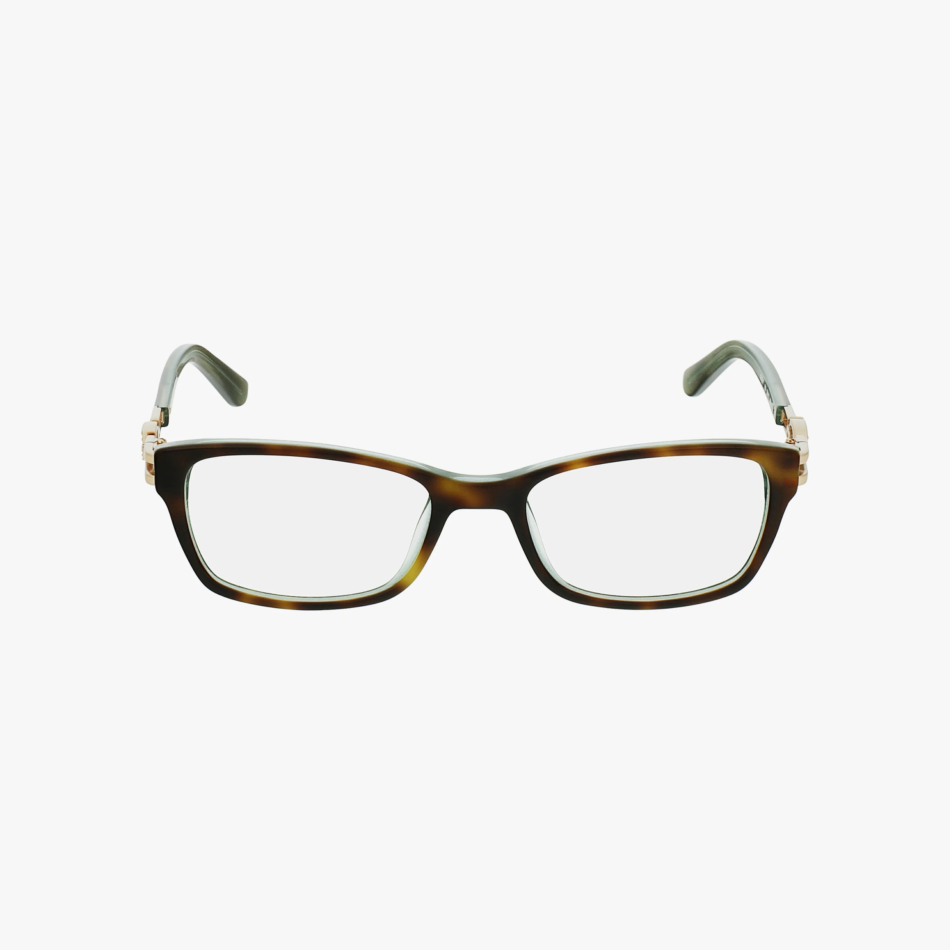 The GU2677 eyeglasses feature a rectangular shape, brown tortoiseshell frame, clear lenses, and finely crafted details, shown from the front on a plain white background.