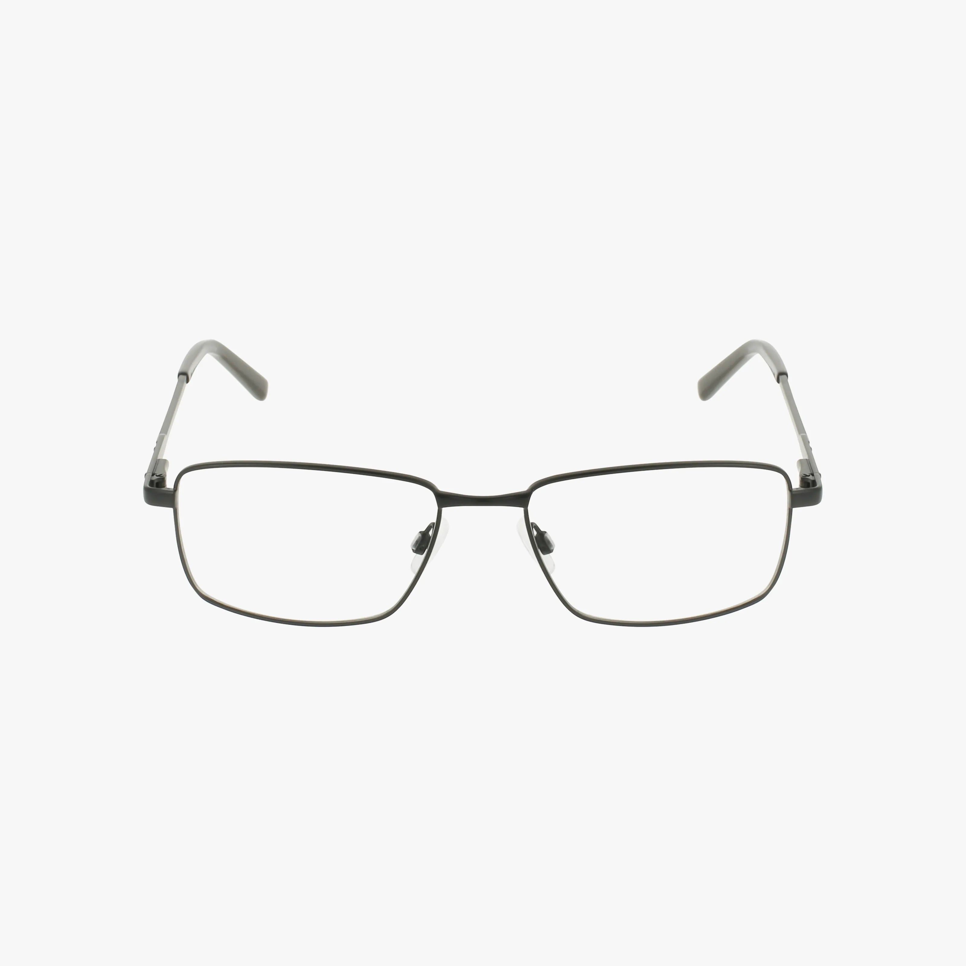 The N7347 is a pair of rectangular eyeglasses with a resilient thin black metal frame, clear lenses, and gray-tipped temples for added comfort and modern style, displayed against a plain white background.
