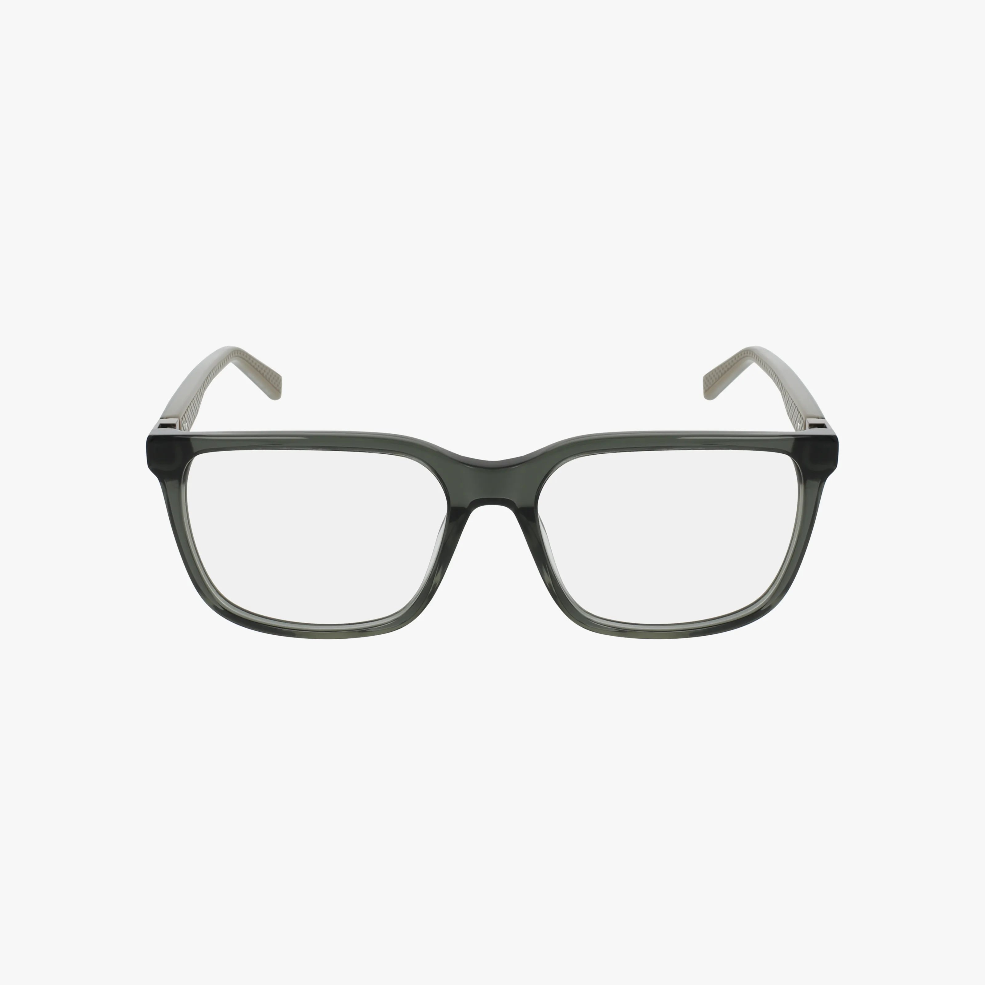 The N8198 rectangular eyeglasses feature durable transparent gray frames and clear lenses, displayed from the front on a plain white background—ideal modern fashion eyewear.