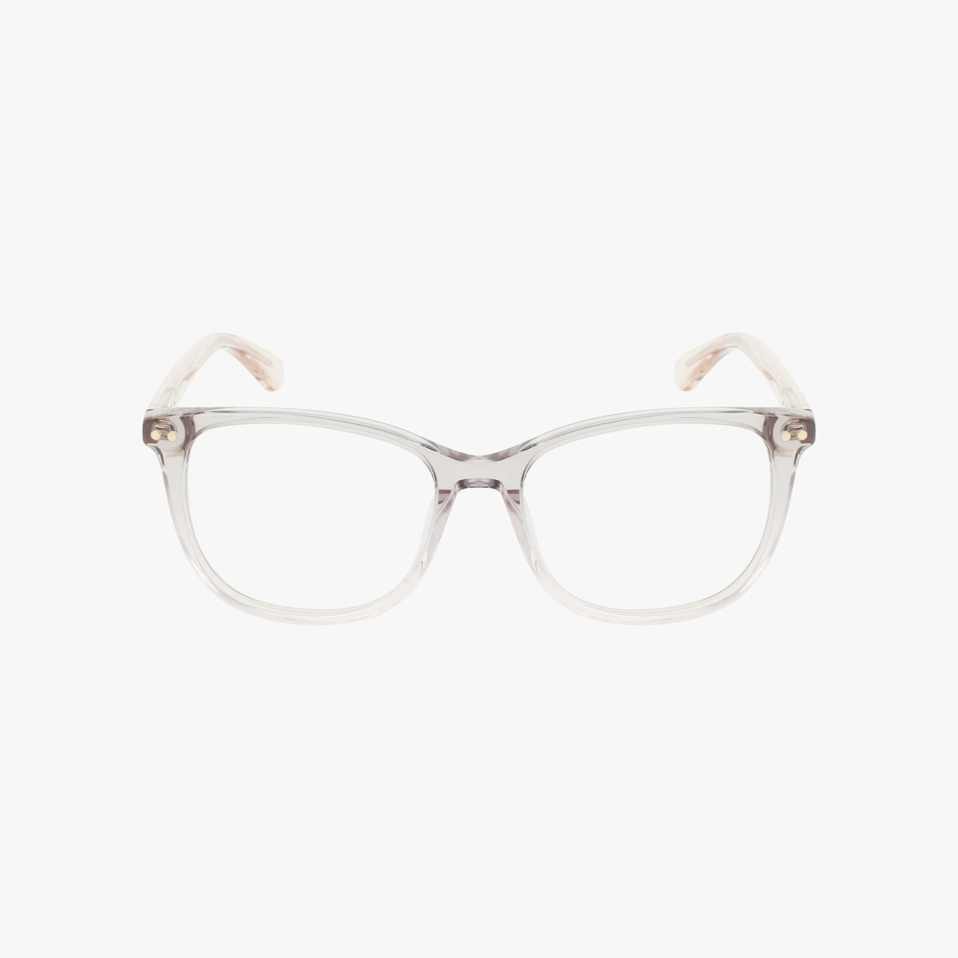 The JOLIET eyeglasses feature clear, translucent rectangular frames with slightly rounded edges and thick arms. Durable and stylish, these frames are displayed on a white background and complement any look.