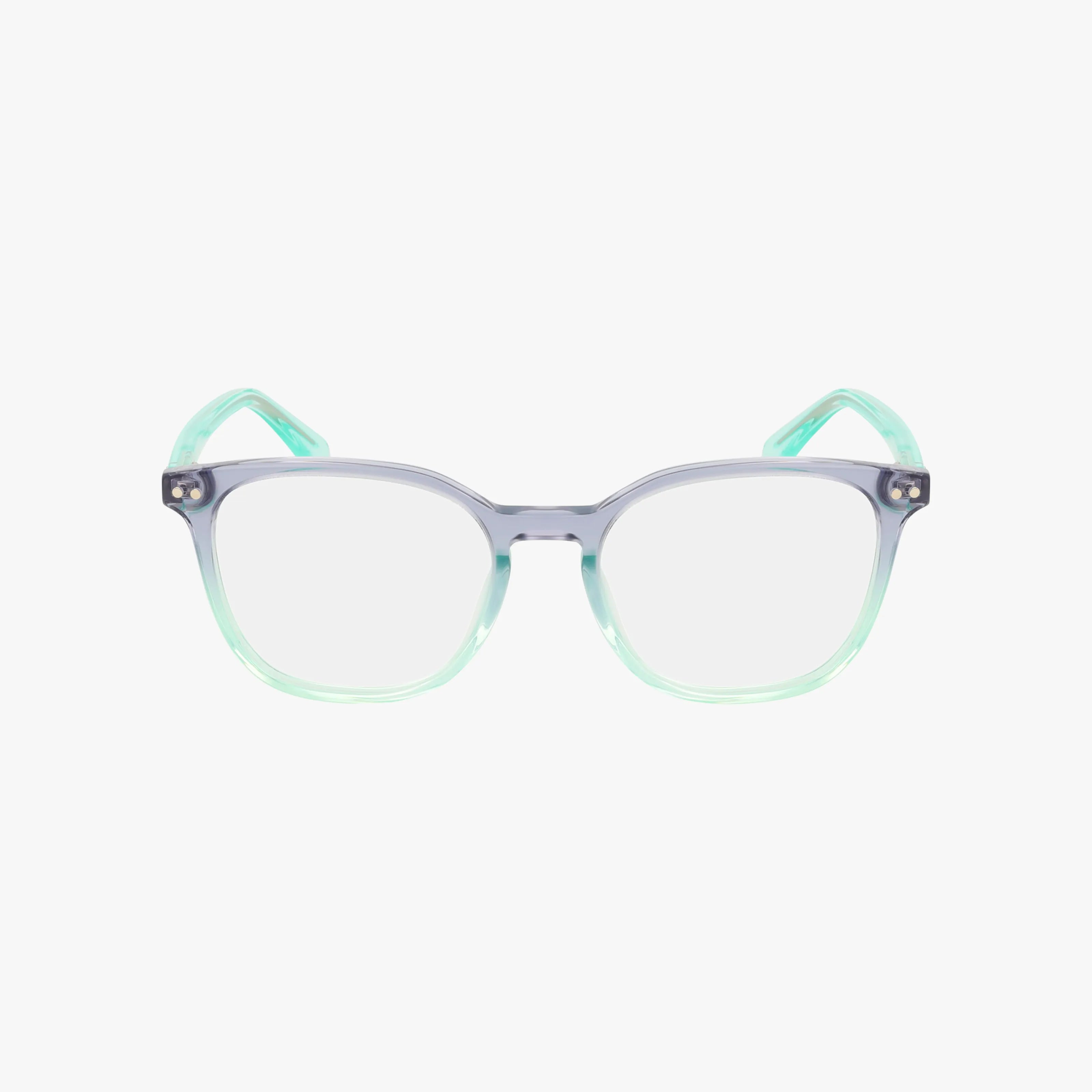 The HERMIONE/G eyeglasses feature a stylish, two-tone frame with a gradient from light blue to light green, shown on a plain white background—ideal for those seeking durable and fashionable eyewear.